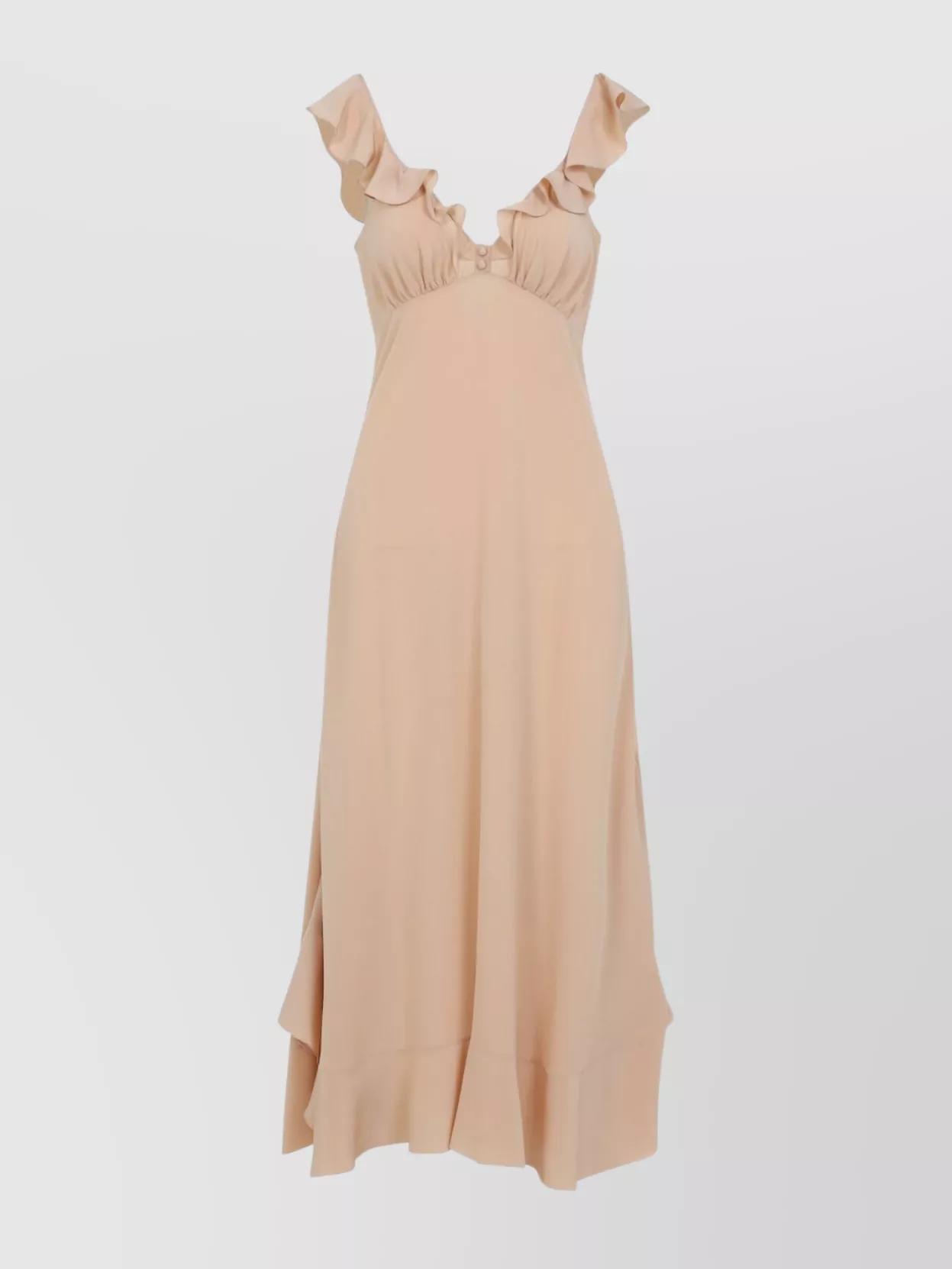 CHLOÉ Long Silk Dress With Flared Skirt And Ruffled Straps In Beige Product Image
