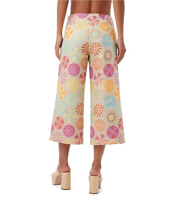Trina Turk Diona Umbrella Jacquard Mid-Rise Wide Leg Crop Pants Product Image