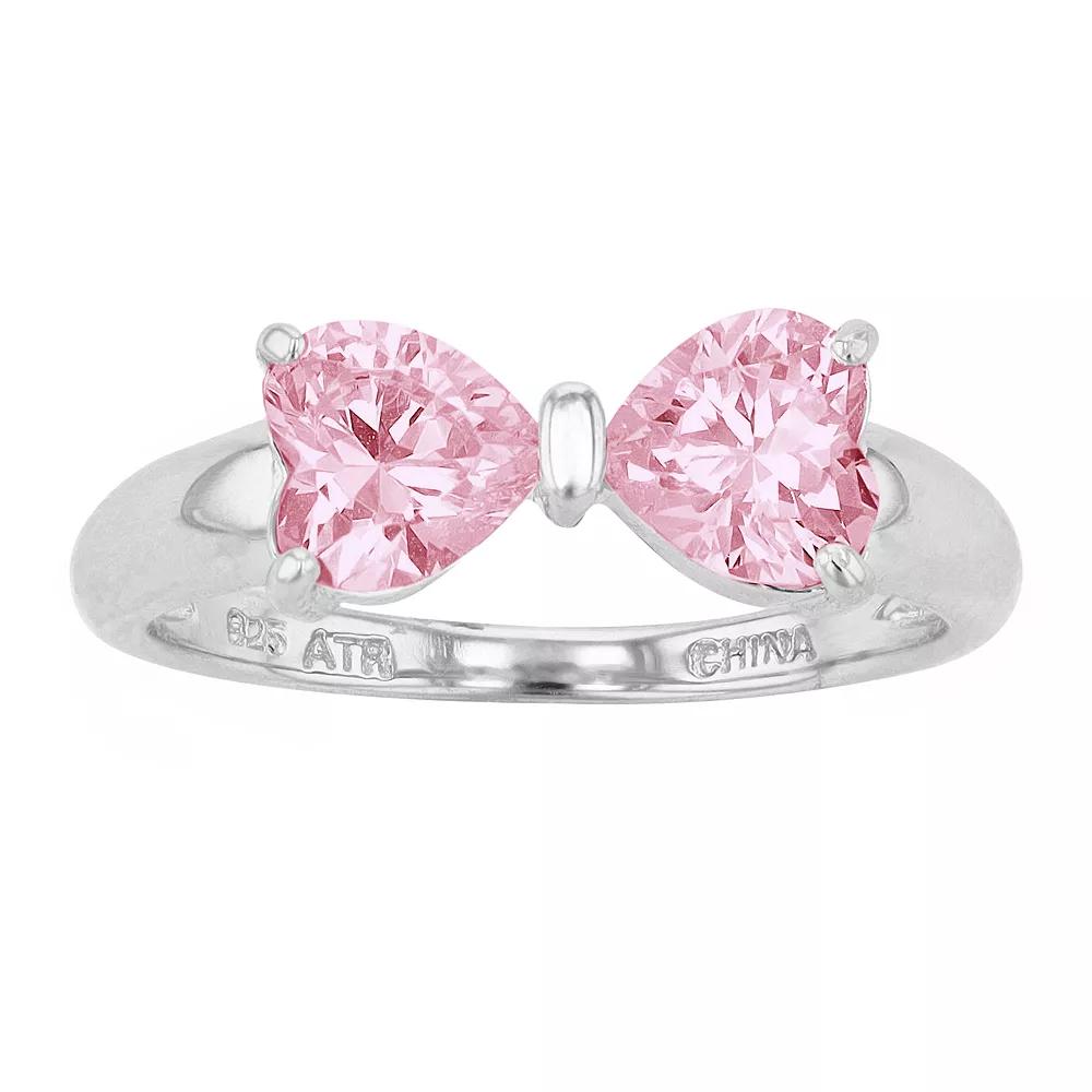 Rosabella Sterling Silver Heart Cubic Zirconia Bow Ring, Women's, Size: 7, Pink Product Image