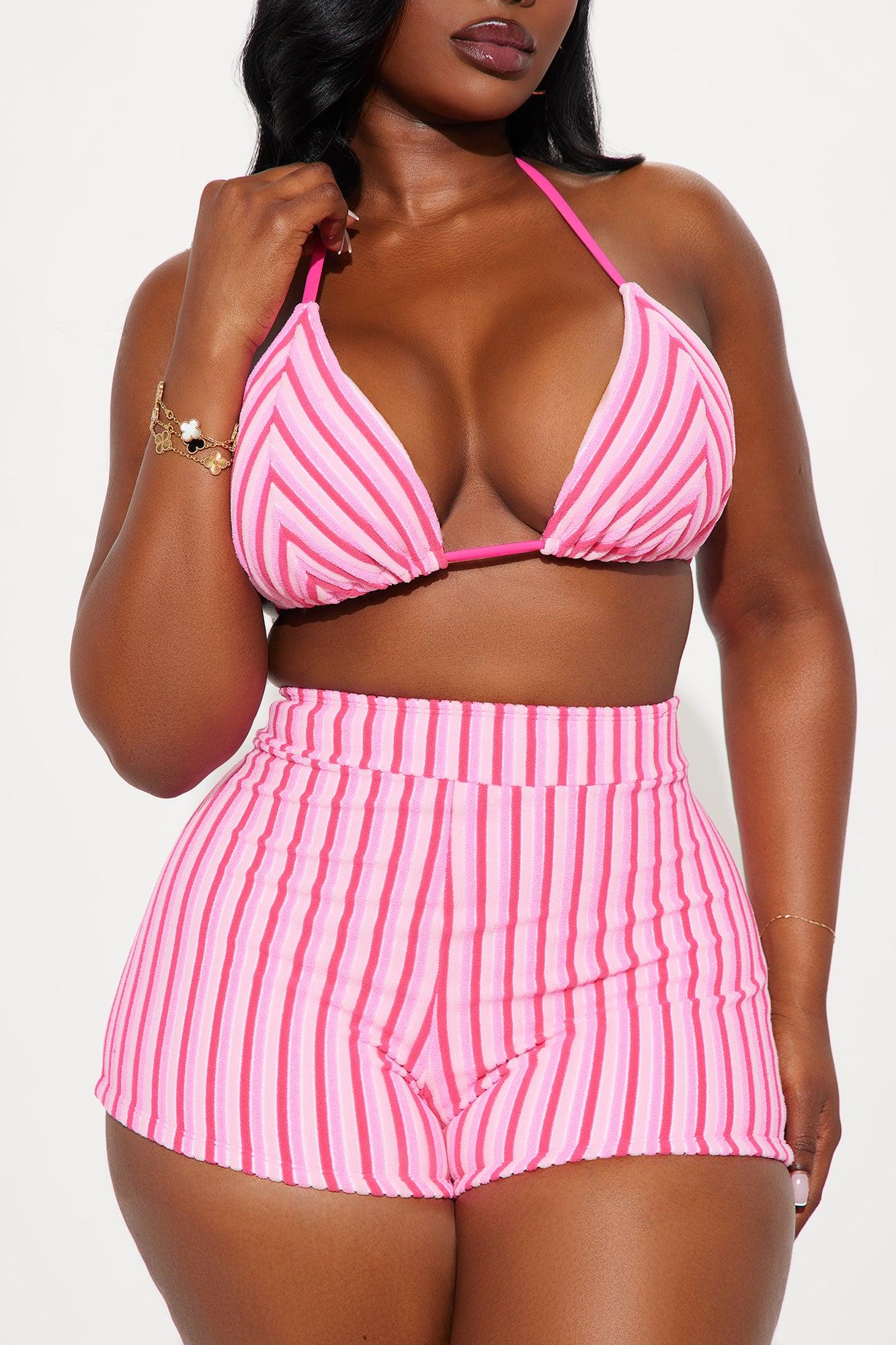 Joanna Stripe Terry Boyshort 2 Piece Bikini - Pink/combo Female Product Image