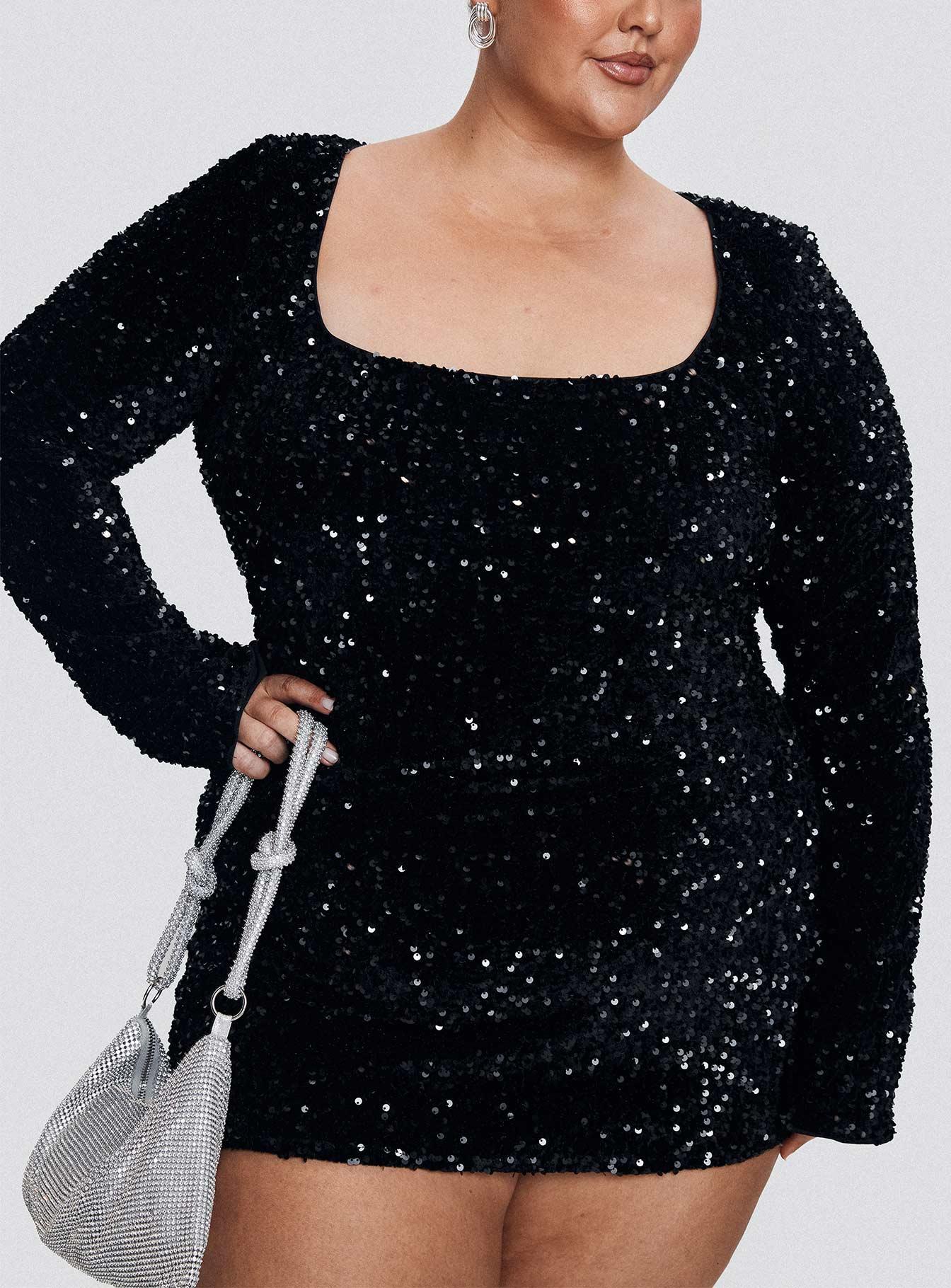 Vinelle Long Sleeve Mini Dress Black Curve Product Image