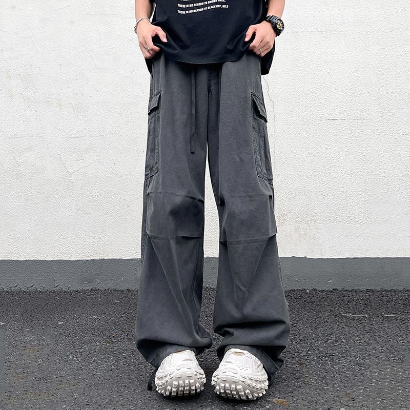 Retro Street Washed Wide Leg Cargo Pants Product Image