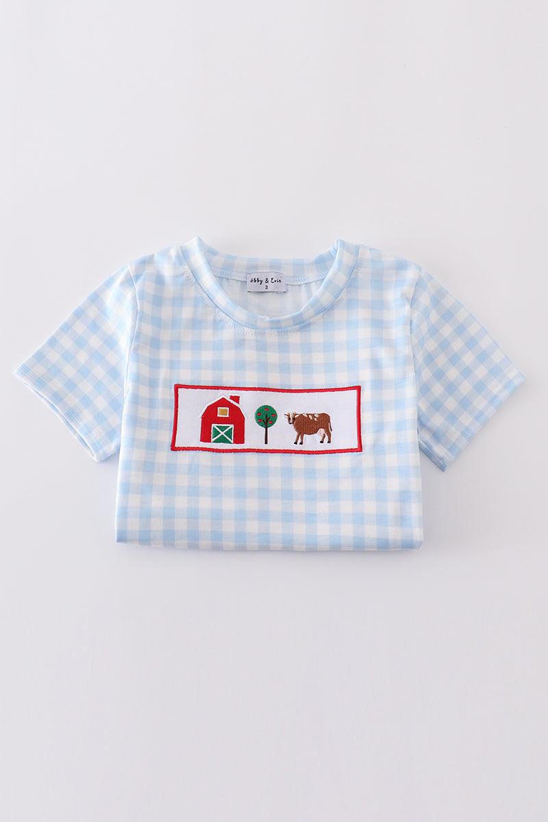 Blue farm embroidery gingham set Product Image
