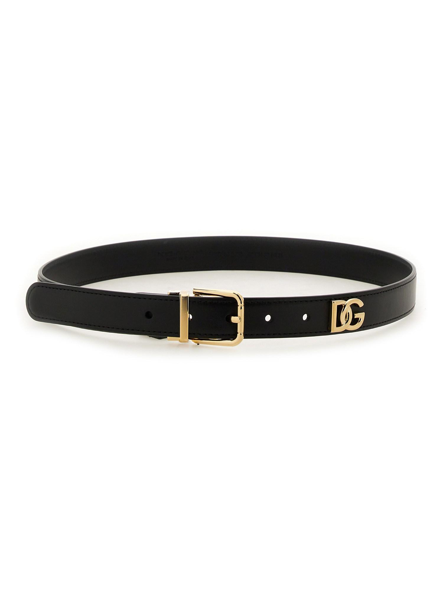 DOLCE & GABBANA Calf Leather Belt With Logo Plaque In Black Product Image