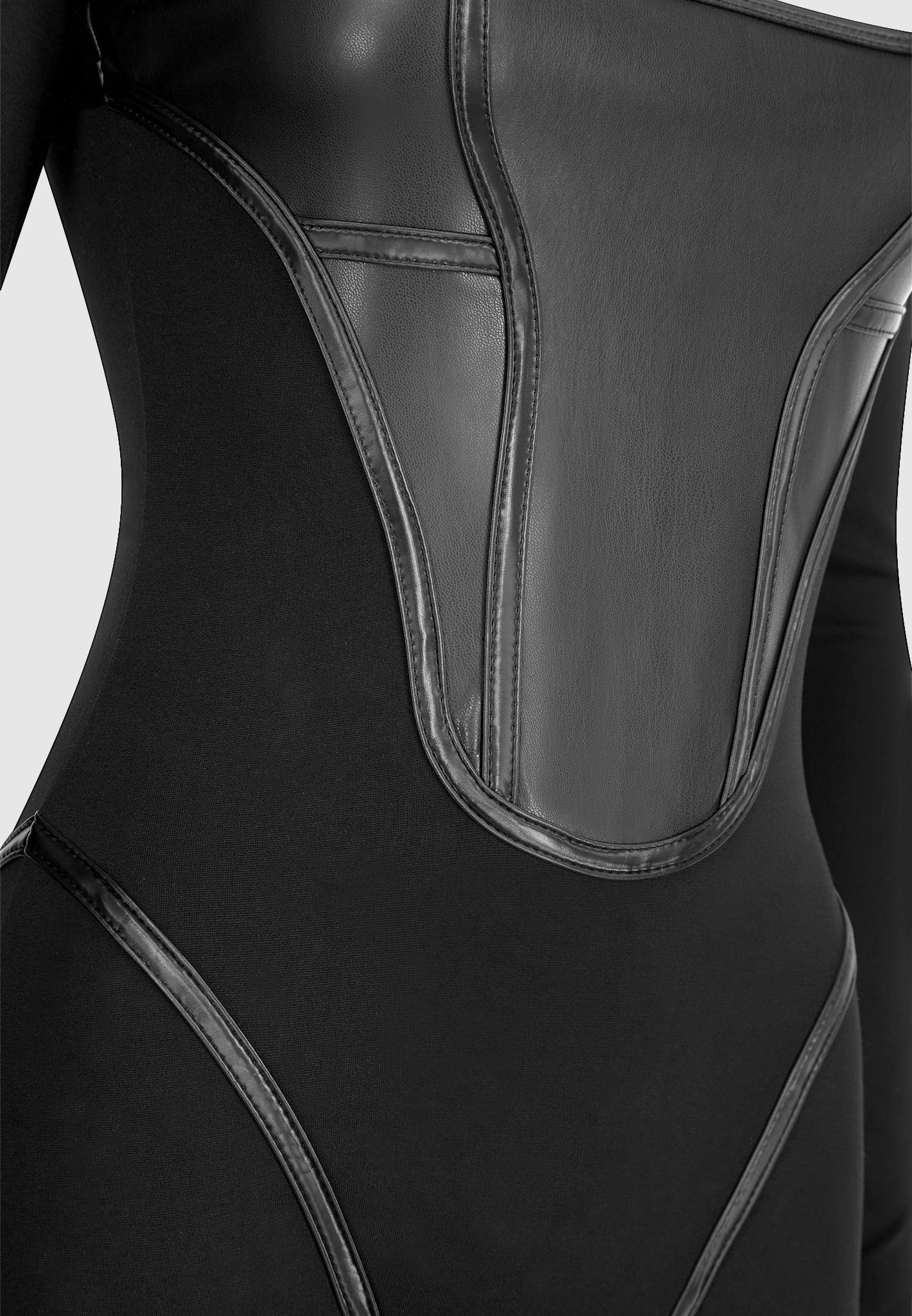 Leather and Bandage Corset Jumpsuit - Black Female Product Image