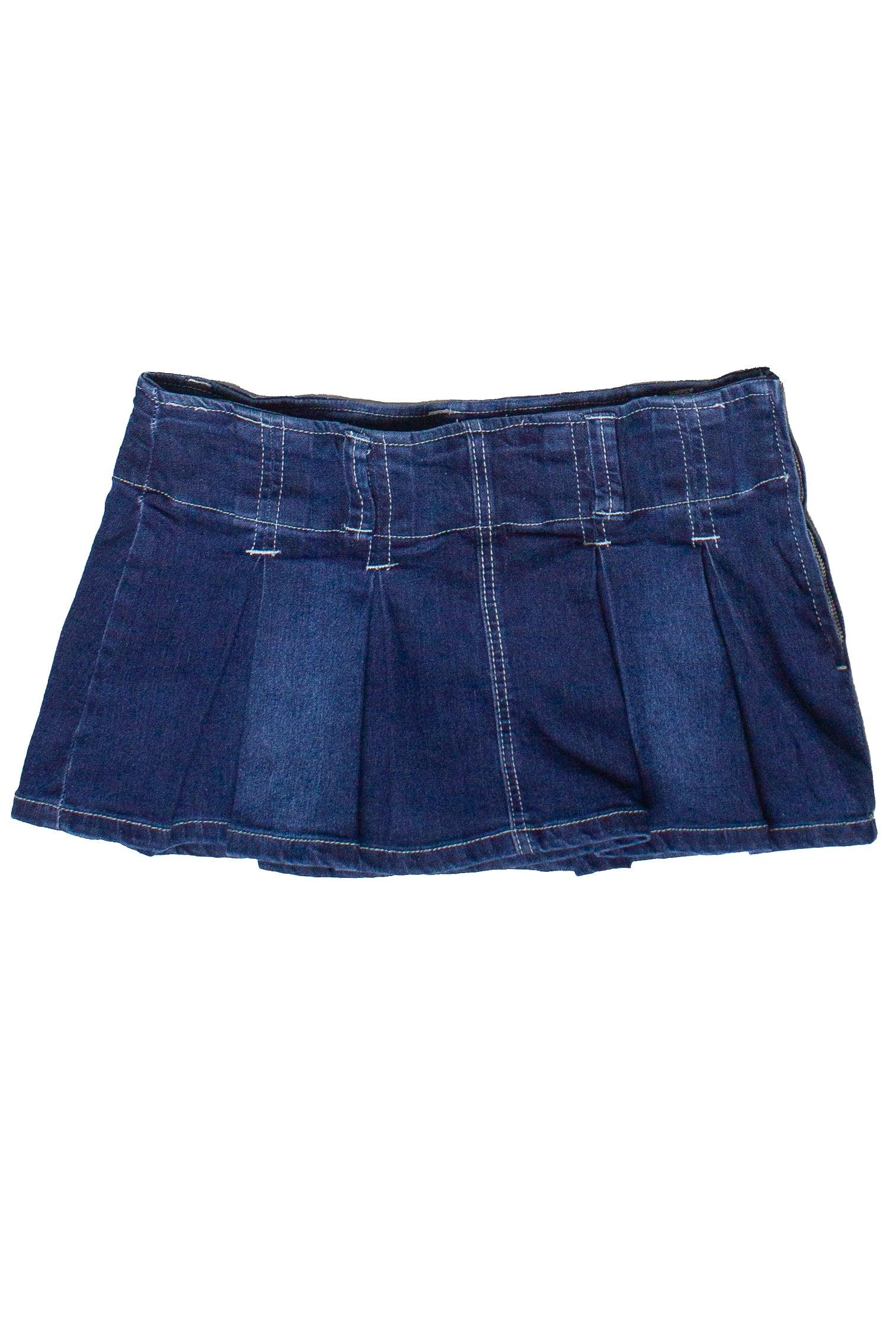 Low Rise Denim Pleated Mini Skort Product Image