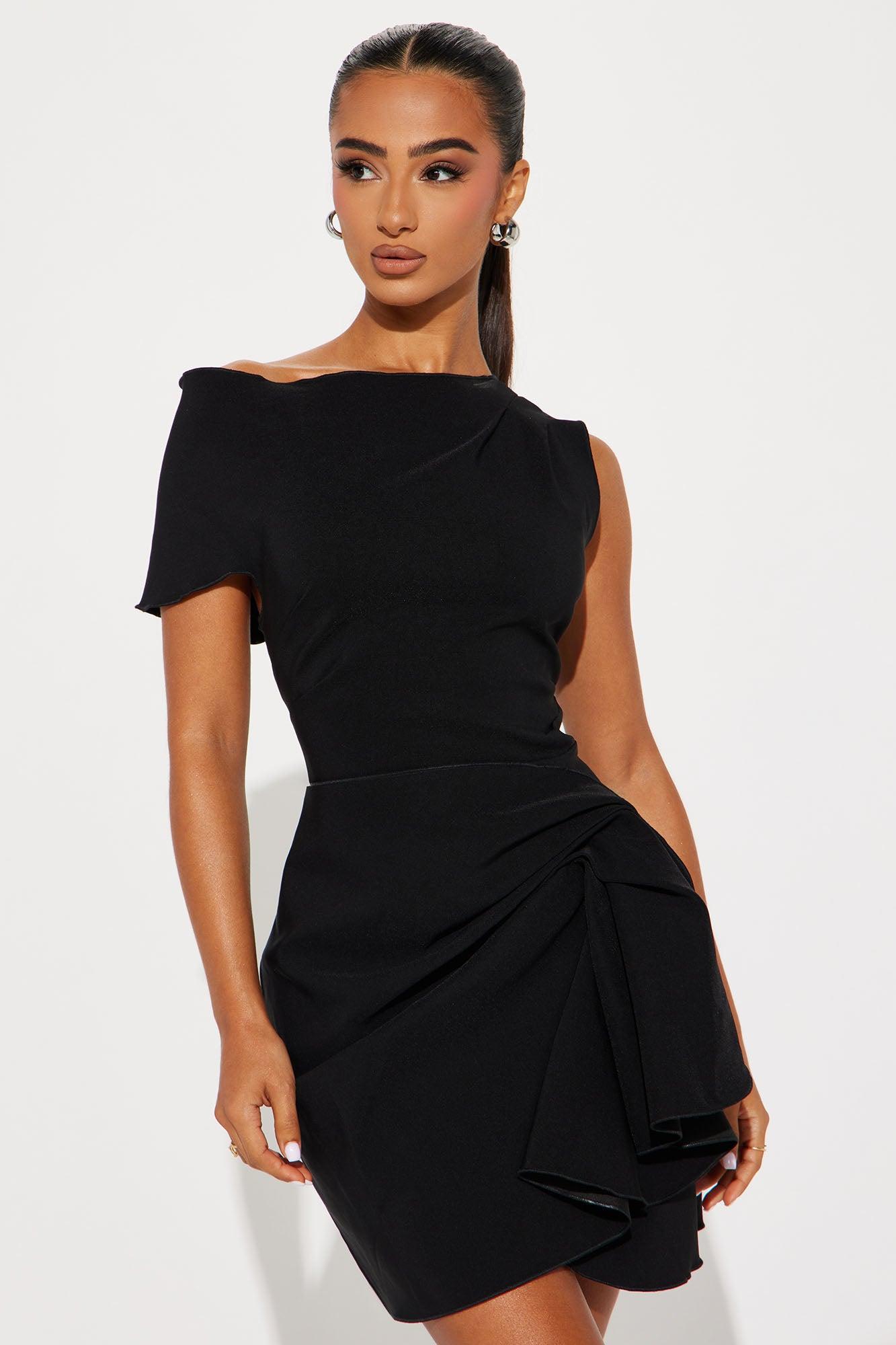 Feel The Vibe Ruched Mini Dress - Black Product Image