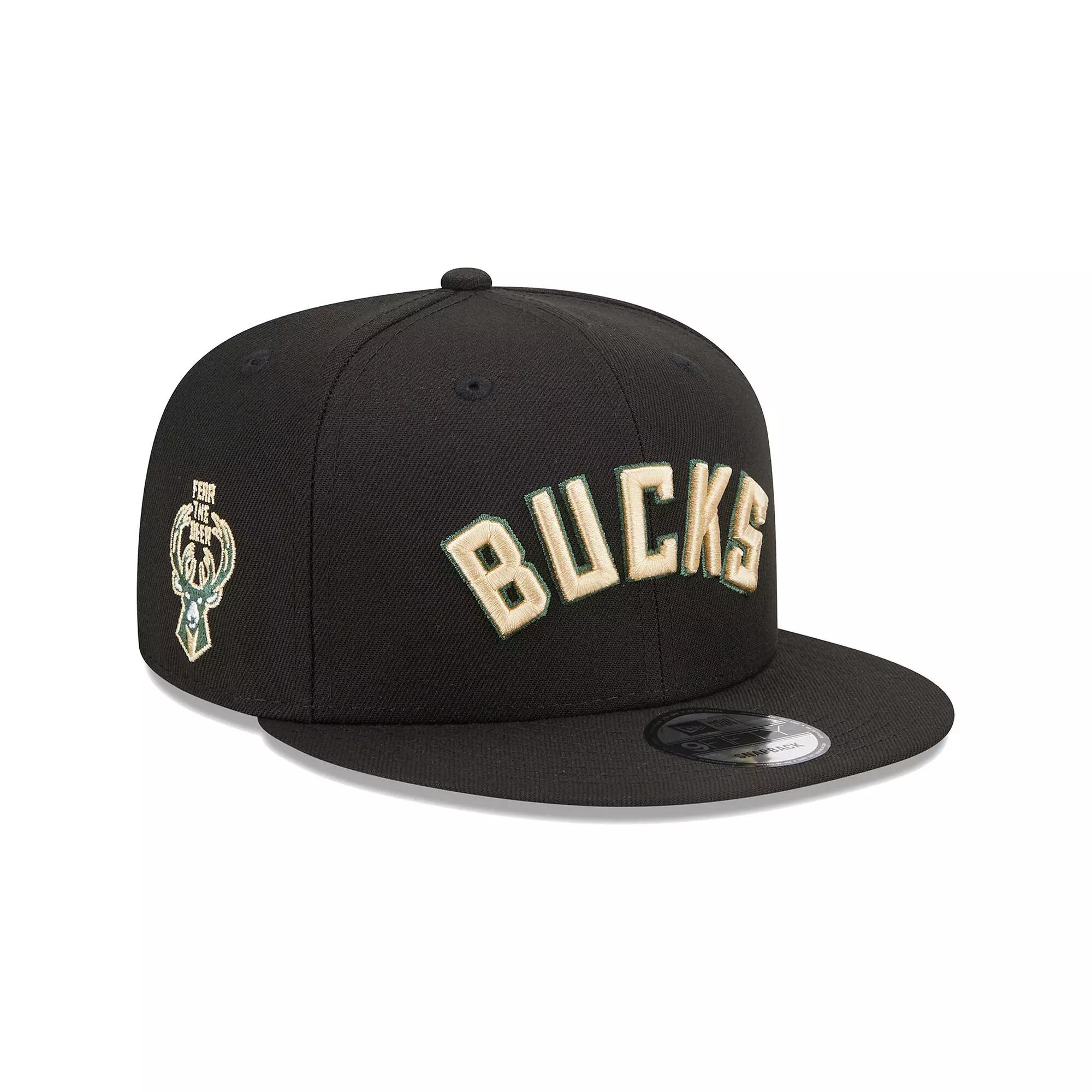 Men's New Era Black Milwaukee Bucks Jersey Hook Statement Edition 9FIFTY Snapback Hat Product Image
