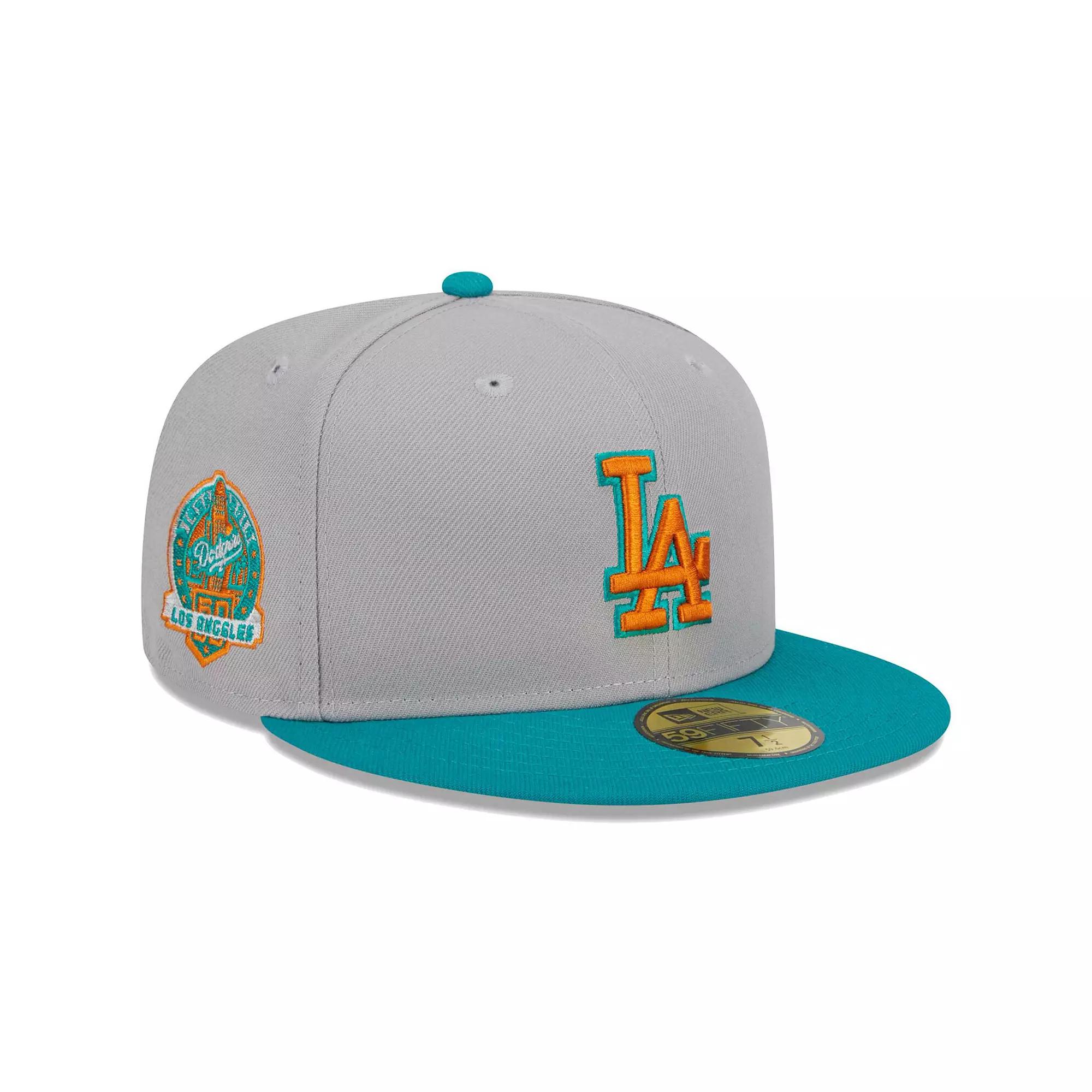 Men's New Era Gray/Teal Los Angeles Dodgers 59FIFTY Fitted Hat,  Product Image