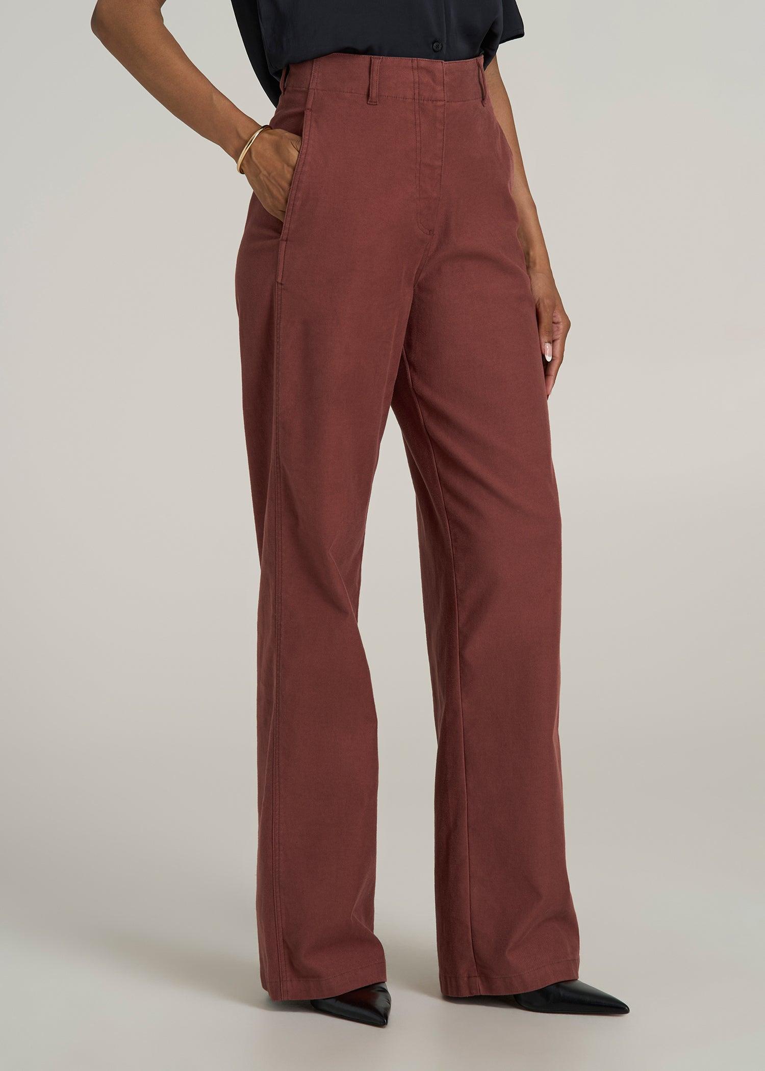 High-Rise Wide-Leg Flat-Front Chino Pants for Tall Women in Intense Rust Female Product Image
