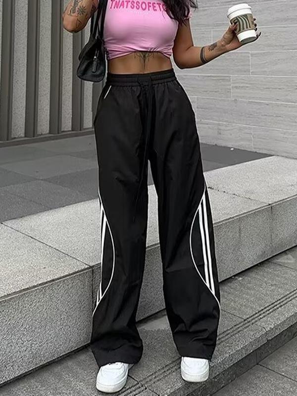 Side Stripes Contrast Color Wide Leg Pants Product Image