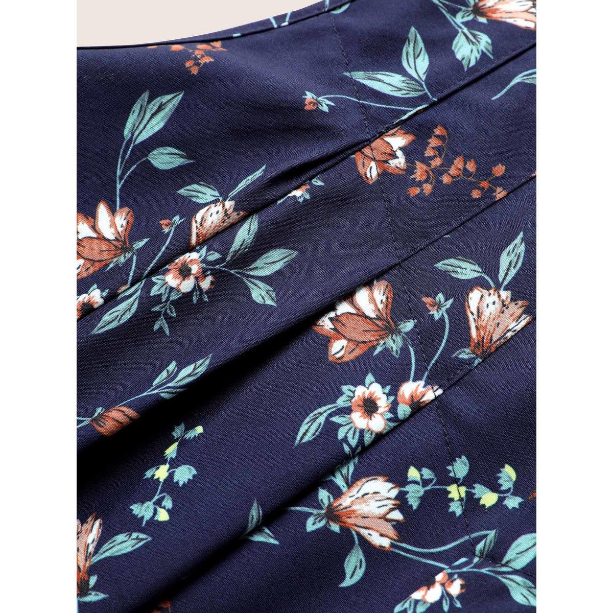 Plus Size Indigo Ditsy Floral Pleated Ties Spaghetti Strap Jumpsuit Women Casual Sleeveless Spaghetti Strap Everyday Loose Jumpsuits BloomChic 28/5X Product Image