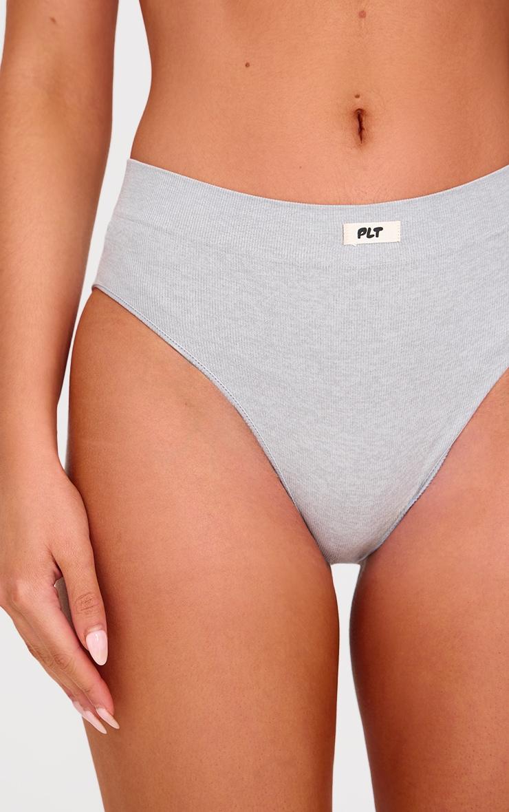 PRETTYLITTLETHING Grey Ribbed Seamless Panties Product Image