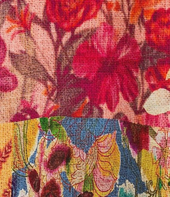 Tru Luxe Jeans Patchwork Floral Printed Mock Neck 3/4 Sleeve Top Product Image