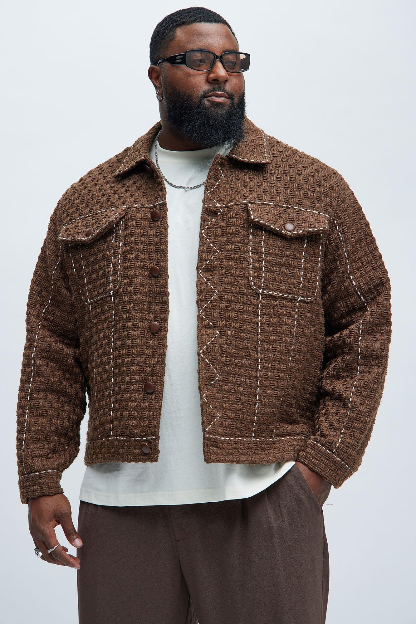 Beverly Tweed Contrasting Stitch Trucker Jacket - Brown Product Image