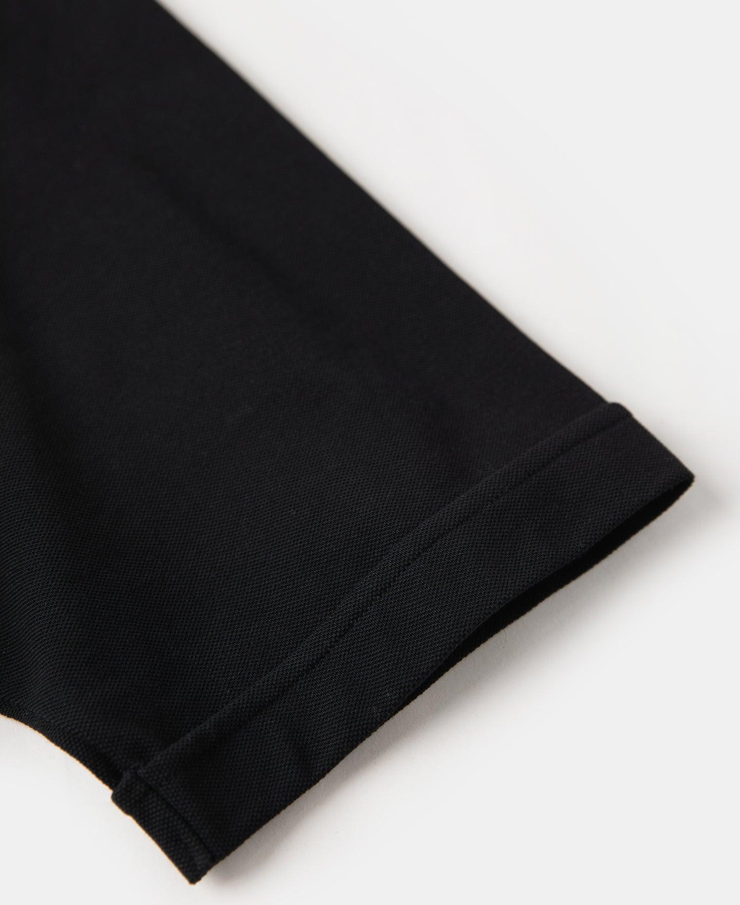 Raglan Sleeve Cotton-Piqué Polo Shirt - Black Product Image