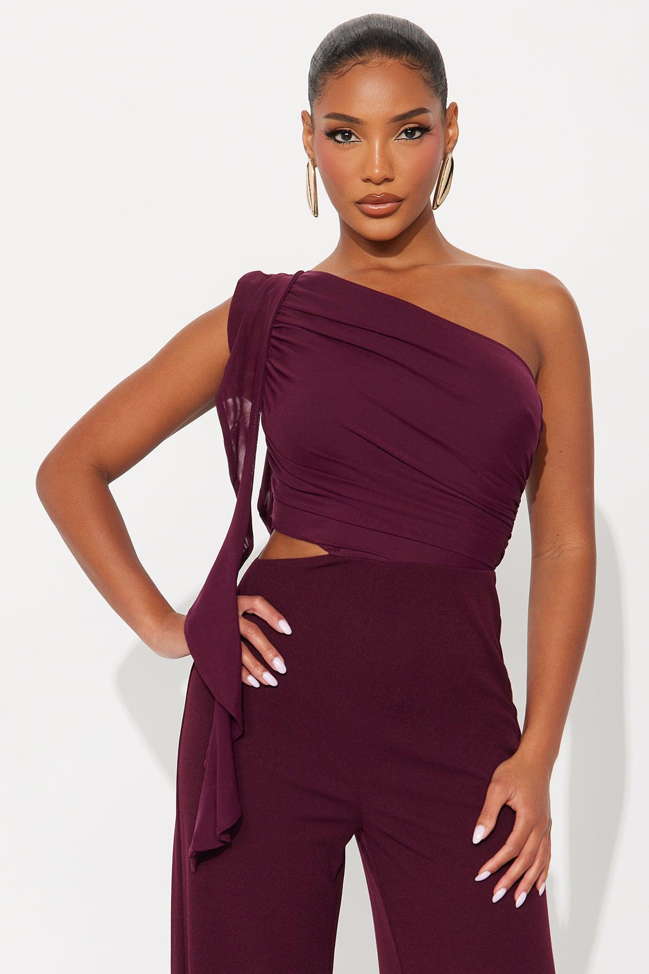 Lorelei One Shoulder Wide Leg Jumpsuit - Burgundy Female Product Image