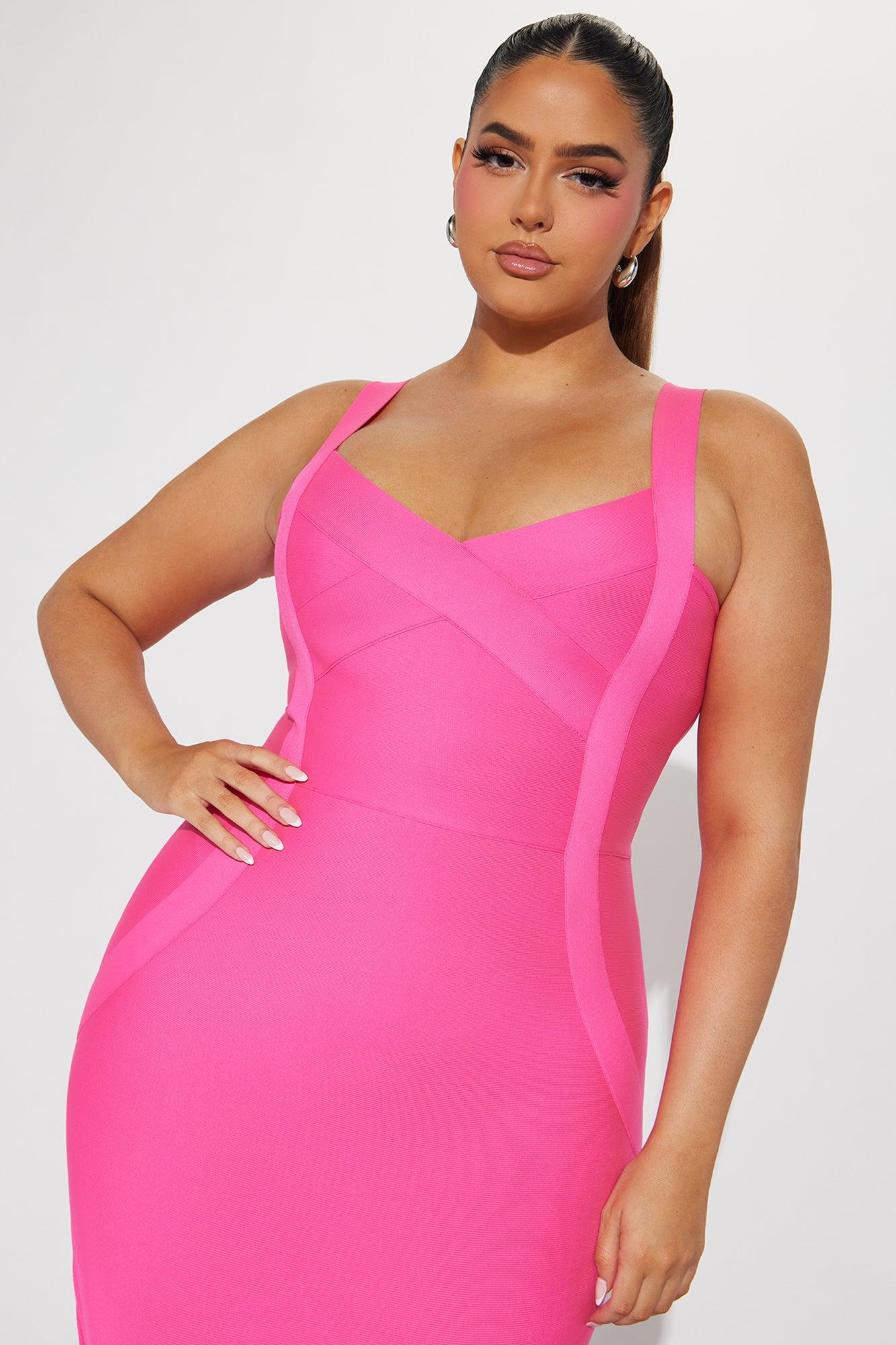 Elise Bandage Midi Dress - Hot Pink Product Image