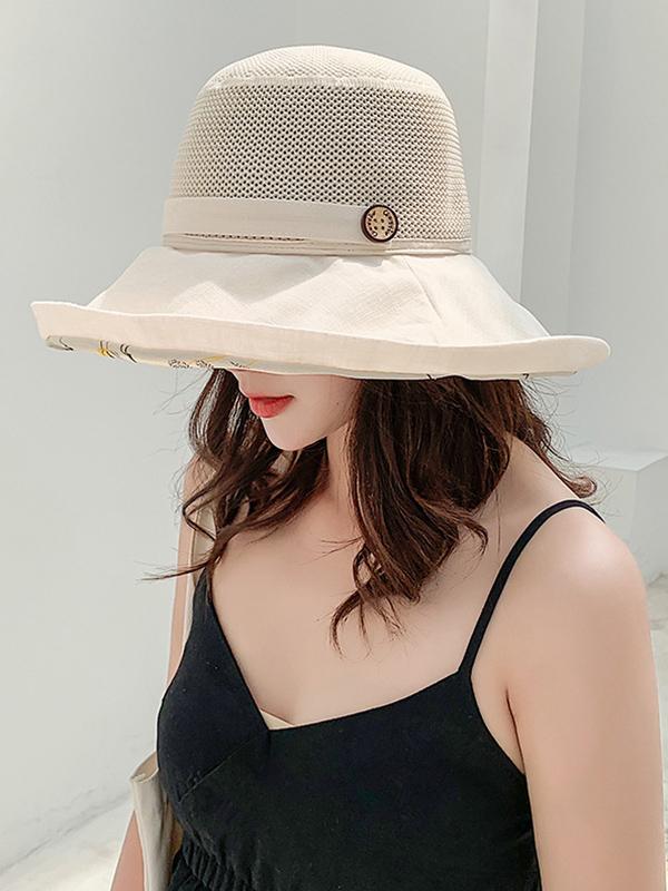 Hollow Lace-Up Printed Split-Joint Sun Hat Product Image