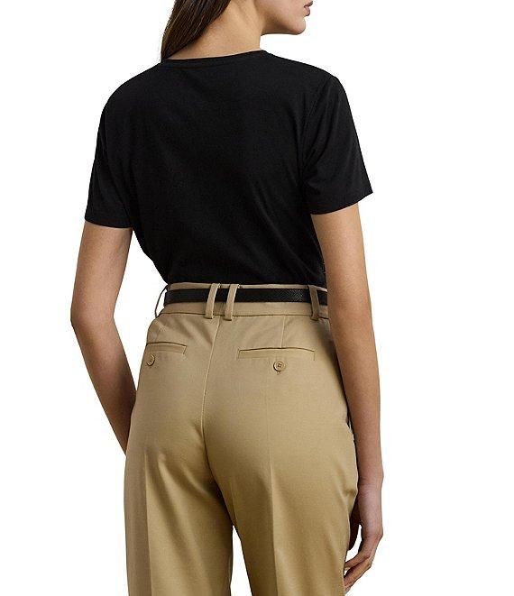 Lauren Ralph Lauren Petite Size Soft Jersey Cotton Crew Neck Short Sleeve Beaded Logo Tee Product Image