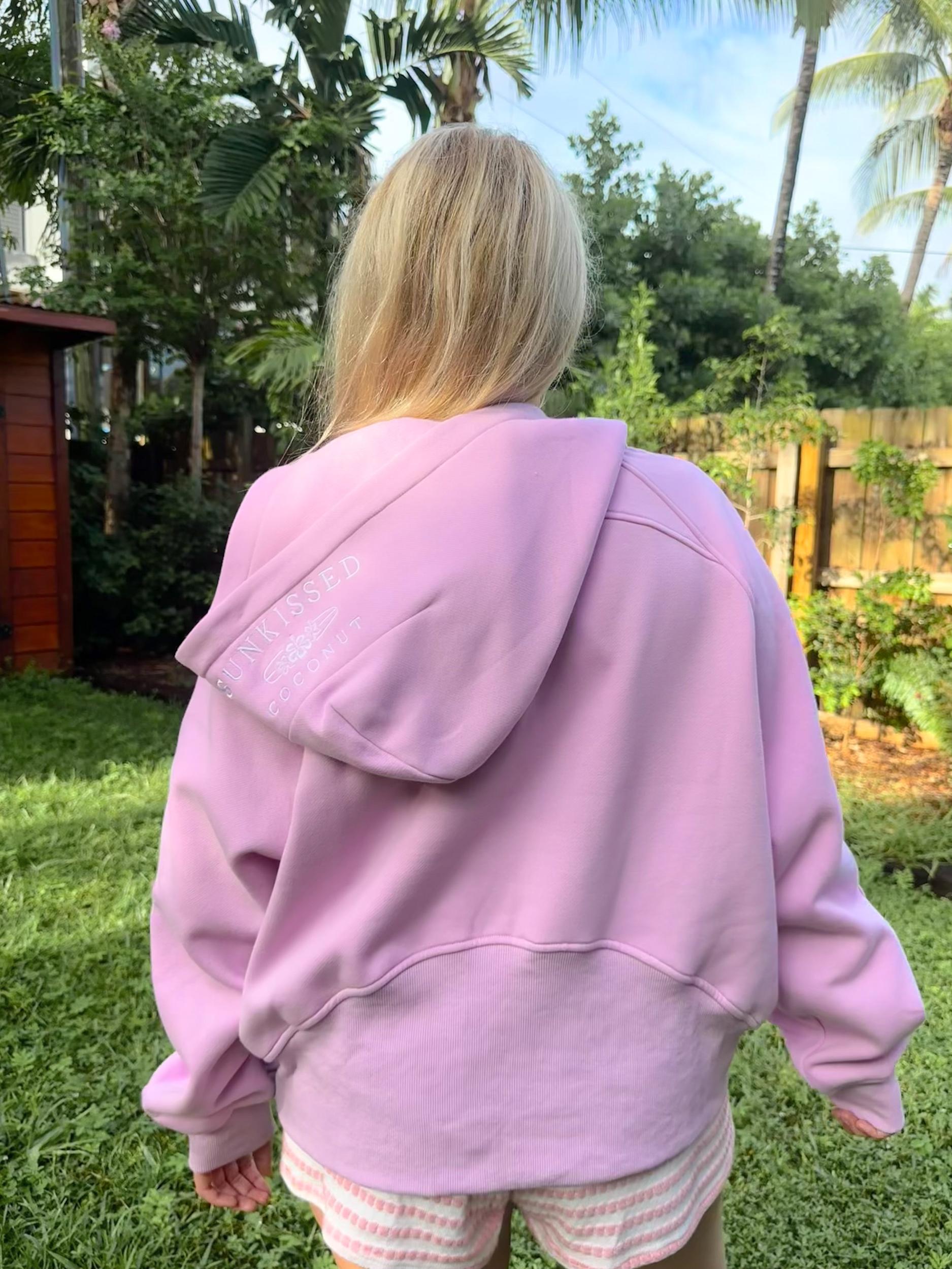 Pink Lavender  Pilates Detailed Waist Length Quarter Zip Hoodie Product Image