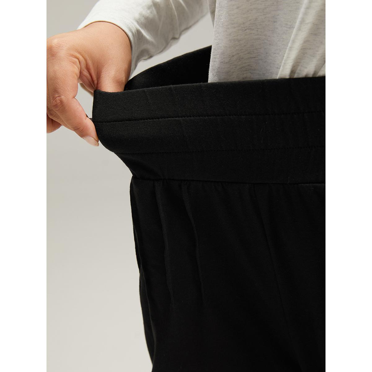 Solid Shirred Pocket Harem Sweatpants Black Plus Size Women Casual Dailywear Tummy control 18-20/2X Bloomchic Product Image