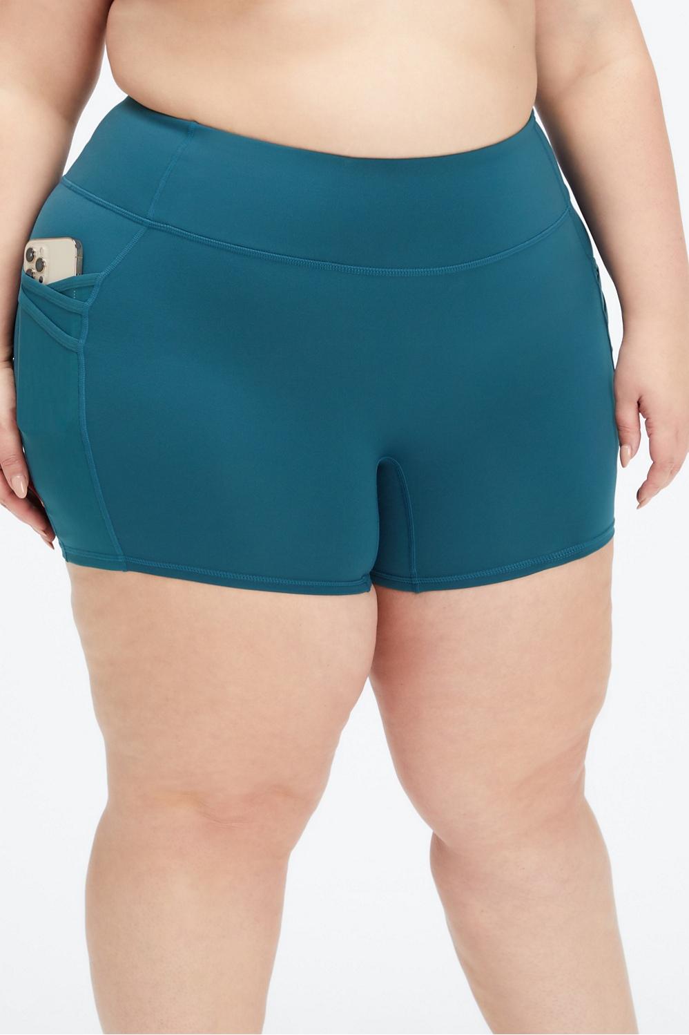 Fabletics Trinity Mid-Rise Pocket 5 Short Womens blue plus Size 1X Product Image