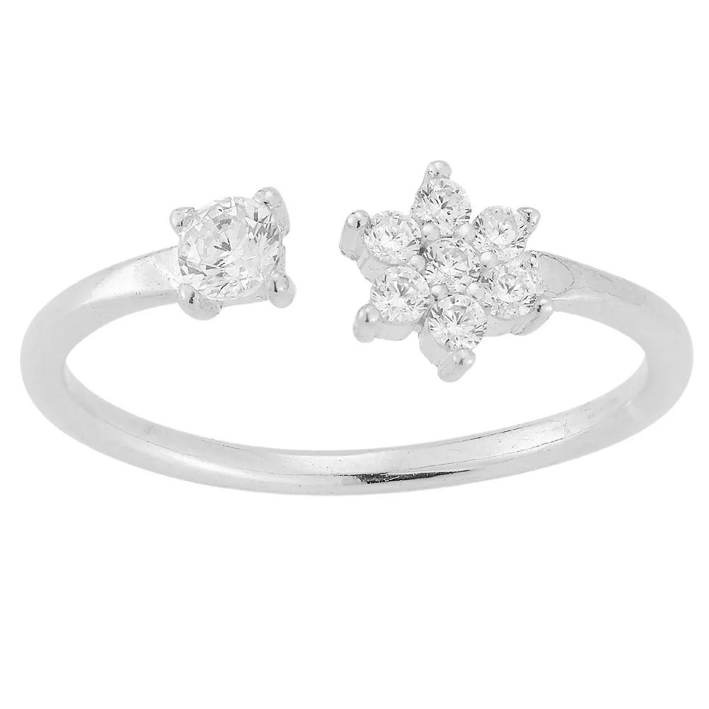 Sunkissed Sterling Cubic Zirconia Flower Open Ring, Women's, Size: 7, Silver Tone Product Image