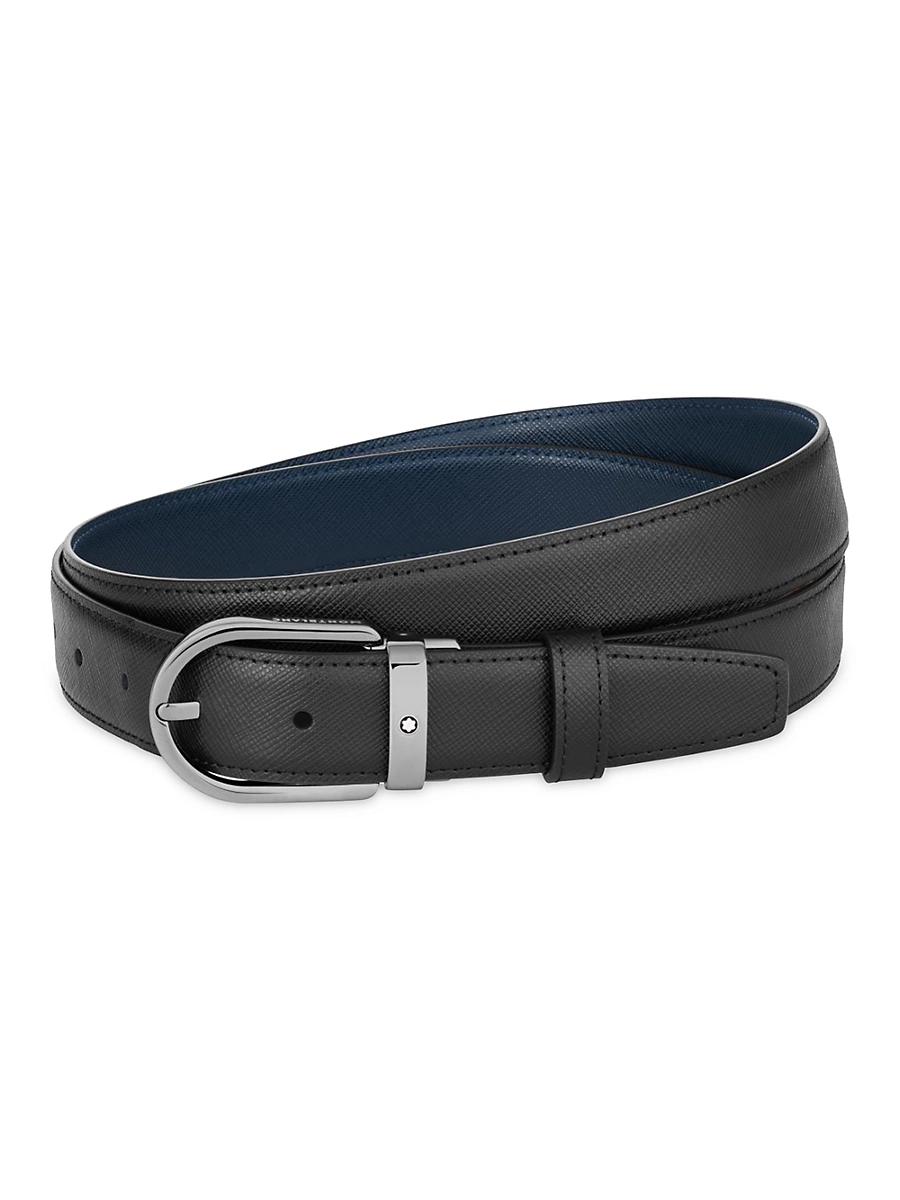 Mens Horseshoe Buckle Cut-to-Size Reversible Leather Belt Product Image