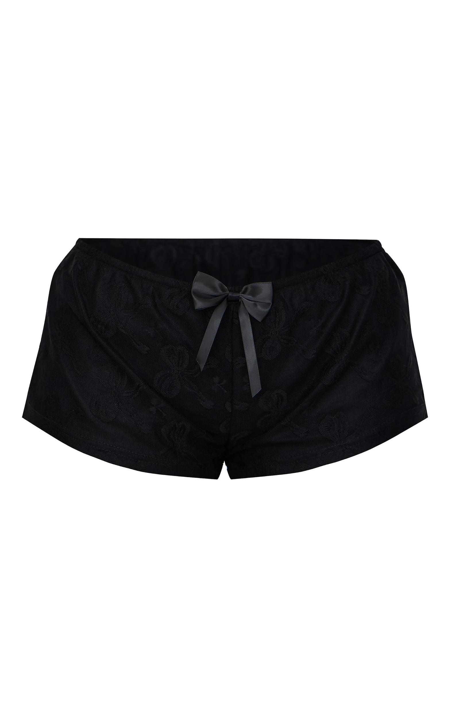 Petite Black Bow Printed Mesh Mini Hot Pants Product Image
