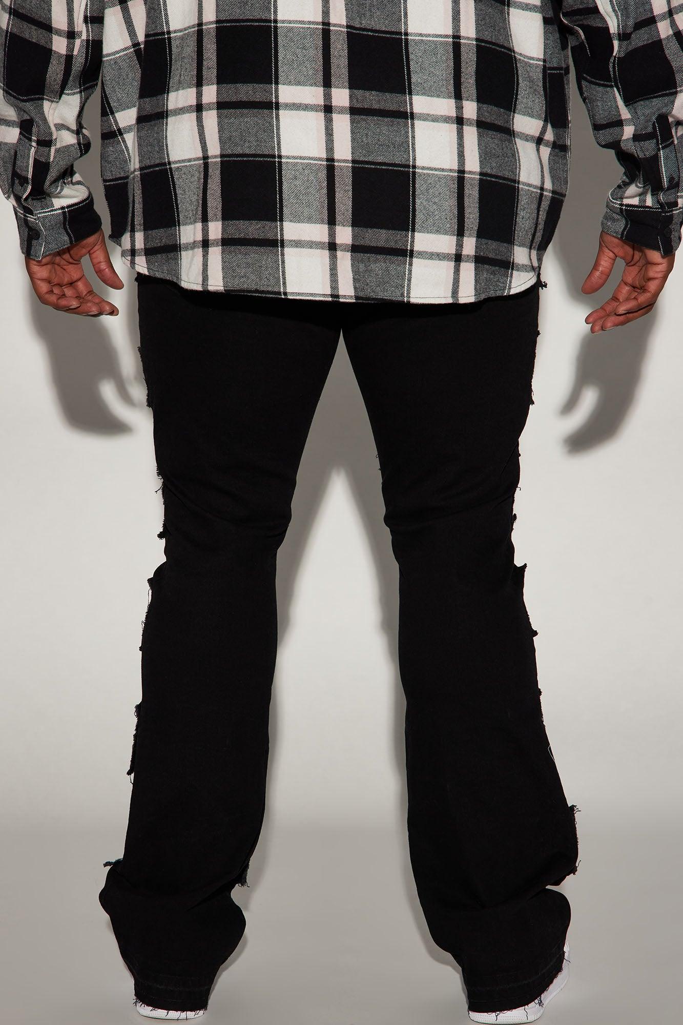 Patch Ripped Stacked Skinny Flare Jeans - Black Product Image