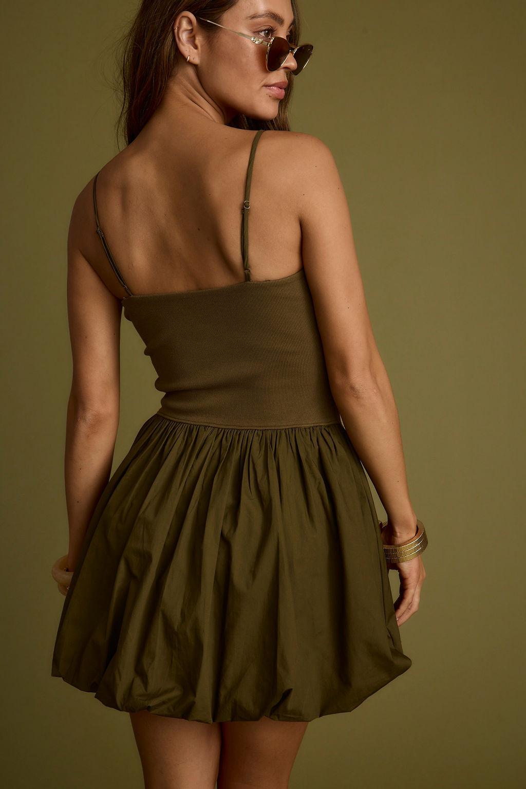Eternal Olive Bubble Hem Mini Dress Product Image