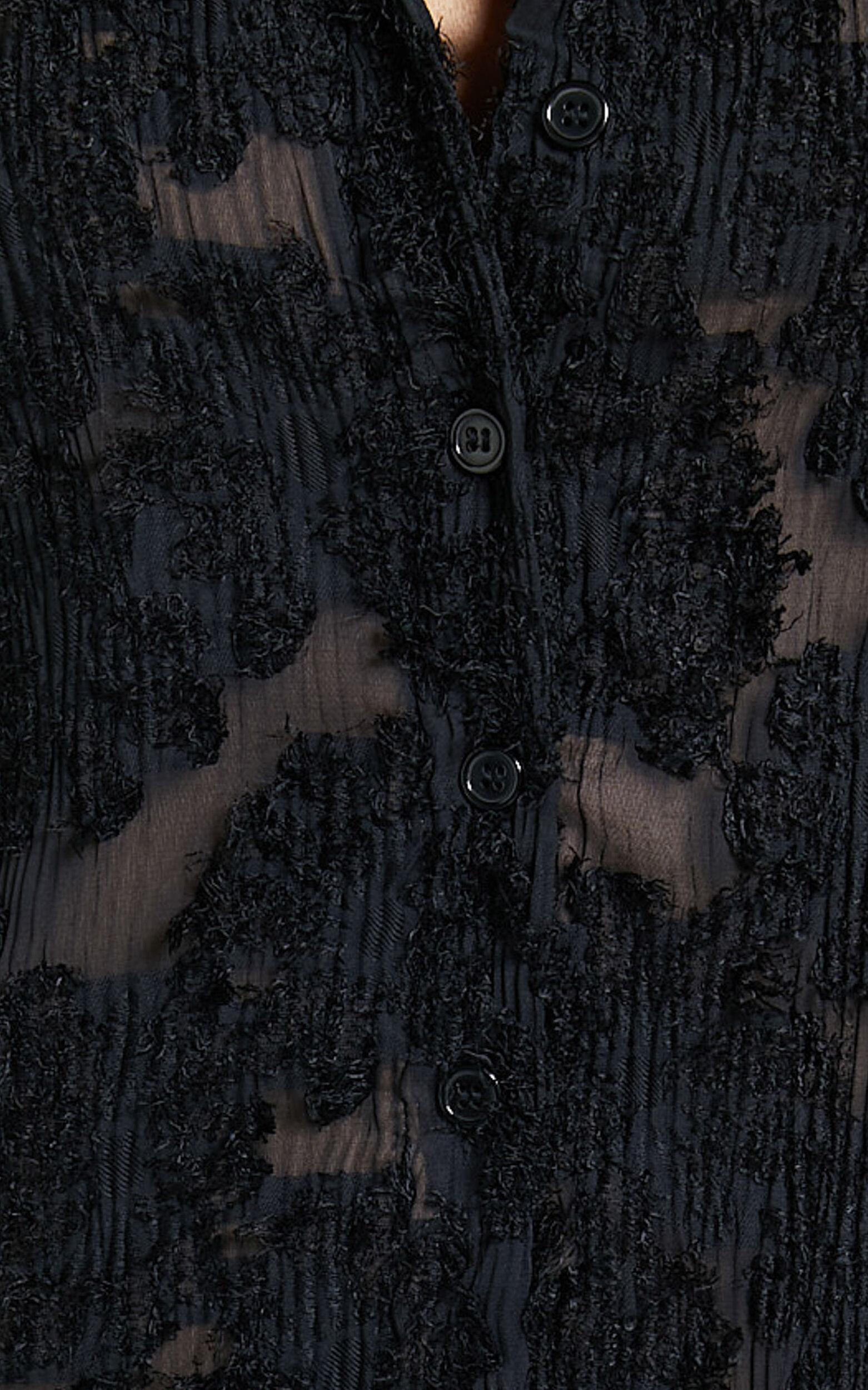 Ava Mini Dress - Long Sleeve Fitted Clipped Jacquard Dress in Black Product Image