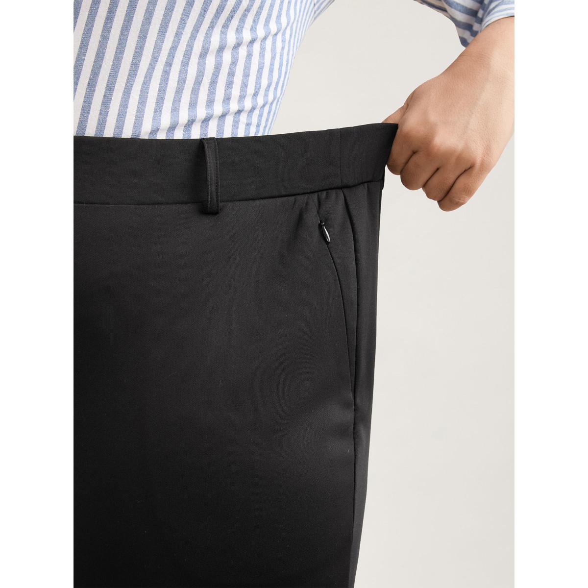 Plus Size Stretchy Waist Zipper Pocket Flared Pants Women Black Office Bootcut Mid Rise Office Pants BloomChic 12/L Product Image