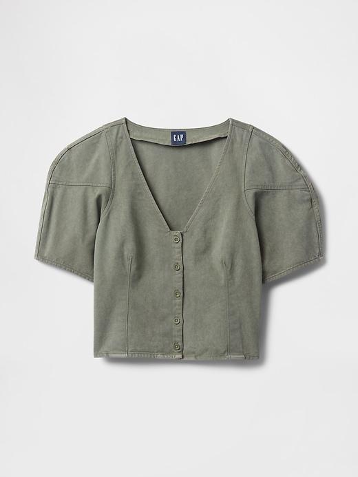 Denim Barrel-Sleeve Crop Shirt Product Image