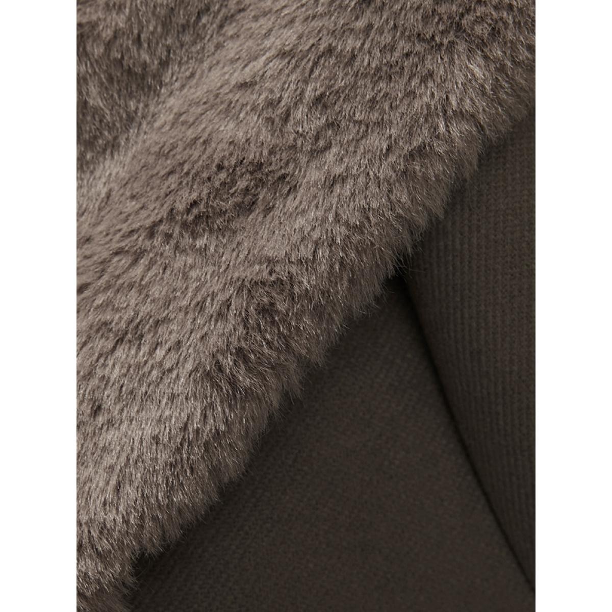 Plus Size Solid Double Breasted Pocket Lapel Collar Fuzzy Trim Belted Coat Women ArmyGreen Elegant Patchwork Ladies Dailywear Winter Coats BloomChic 18-20/2X Product Image