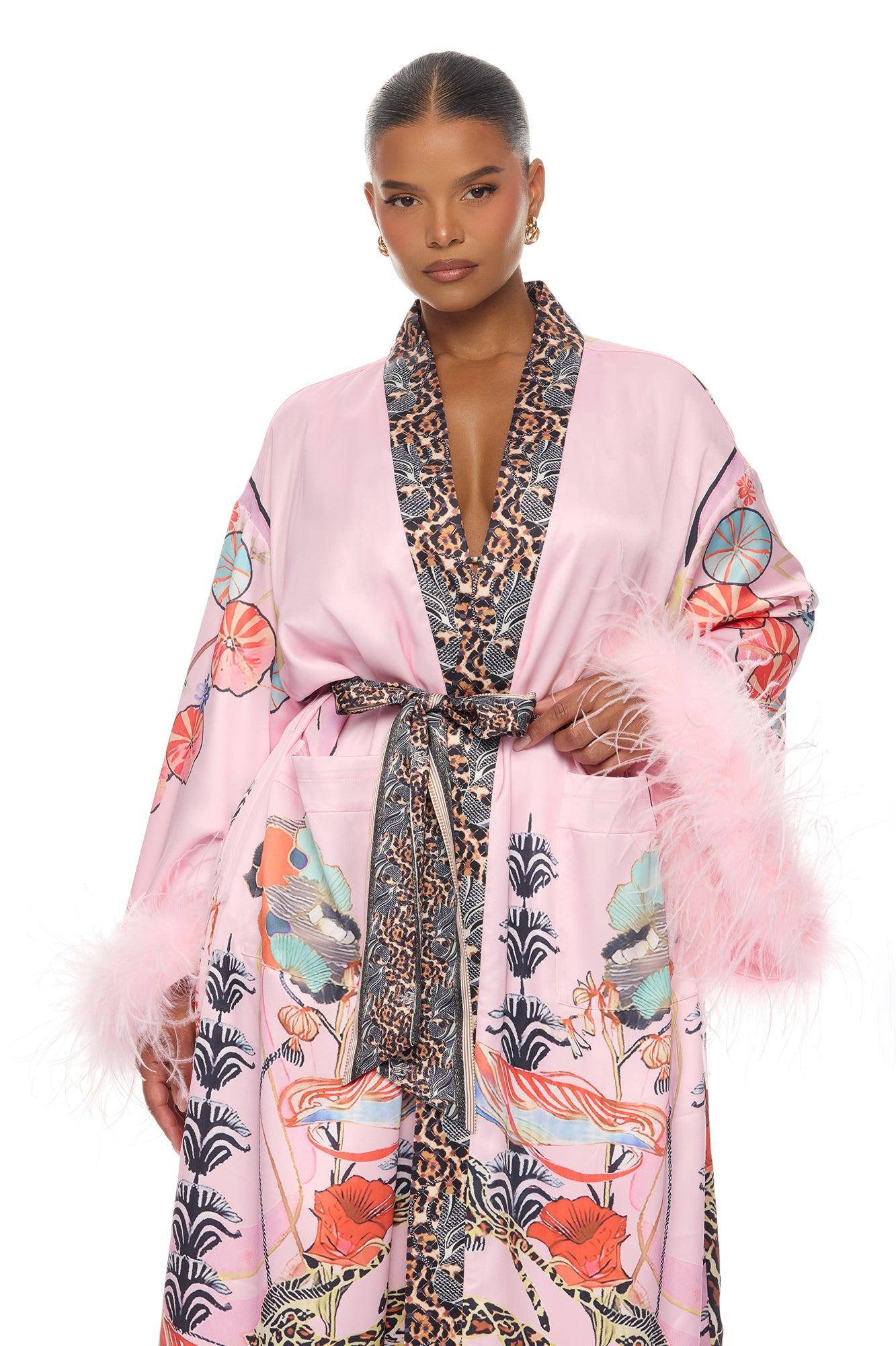 Luxe Lifestyle Feathered 3 Piece Satin Pant Set - Pink/combo Female Product Image