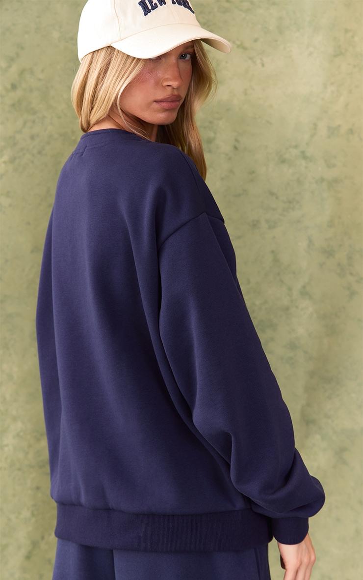 Navy Embroidered Boxy Sweat Cardigan Product Image