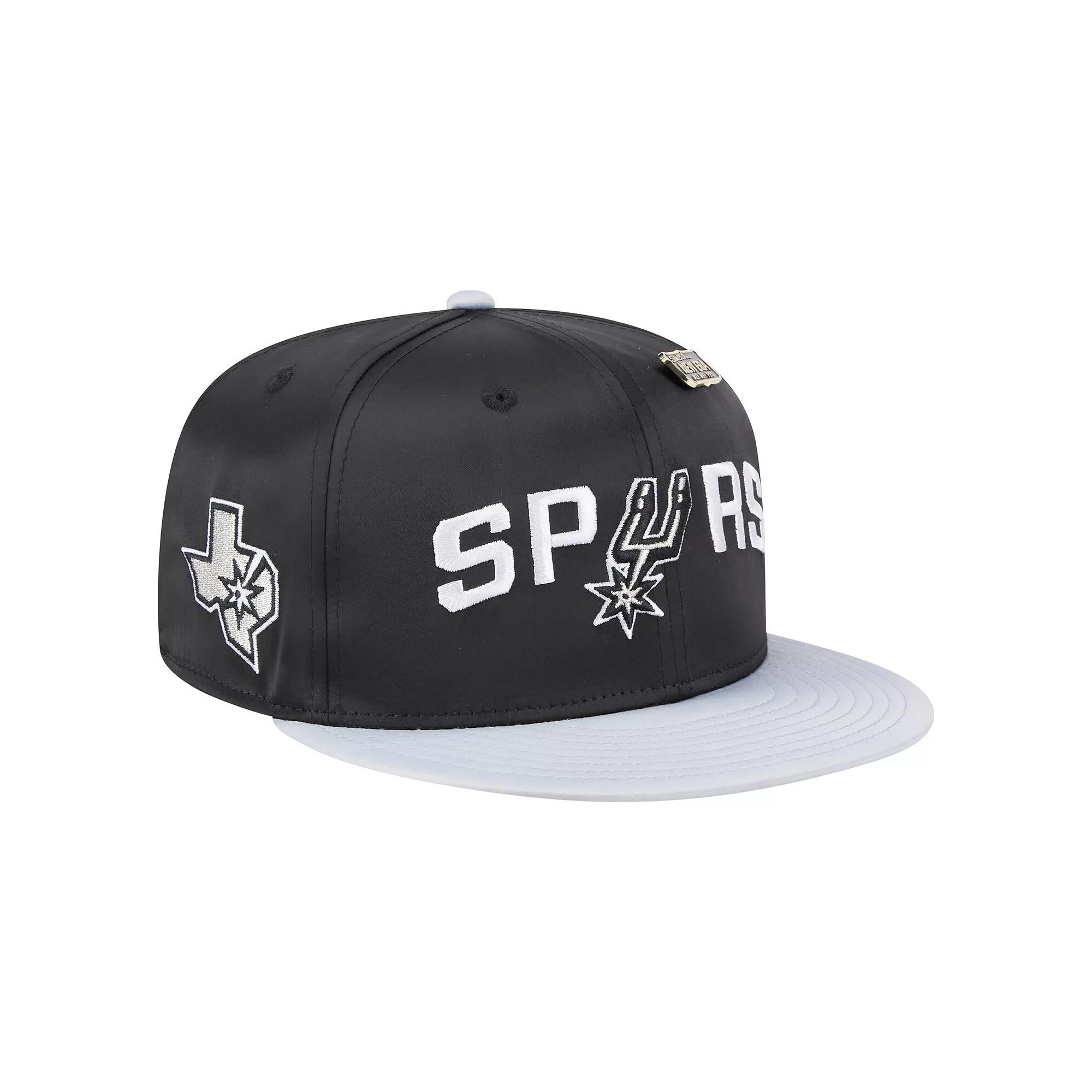 Men's New Era  Black/Silver San Antonio Spurs Throwback Satin Vintage Pin Two-Tone 59FIFTY Fitted Hat, Size: 7 1/2 Product Image