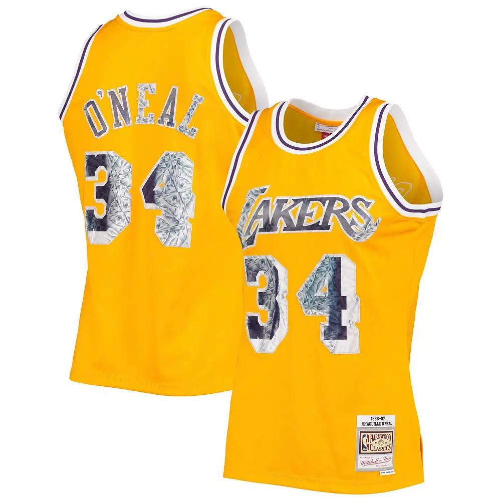 Men's Mitchell & Ness Shaquille O'Neal Gold Los Angeles Lakers 1996-97 Hardwood Classics NBA 75th Anniversary Diamond Swingman Jersey, Size: Large Product Image