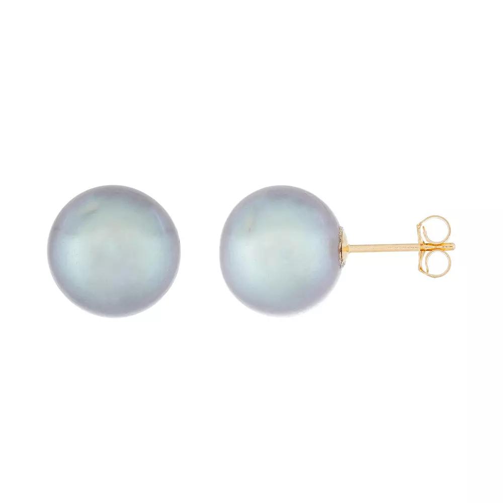 14k Gold 10 mm Freshwater Cultured Pearl Stud Earrings, Women's, Gray Product Image