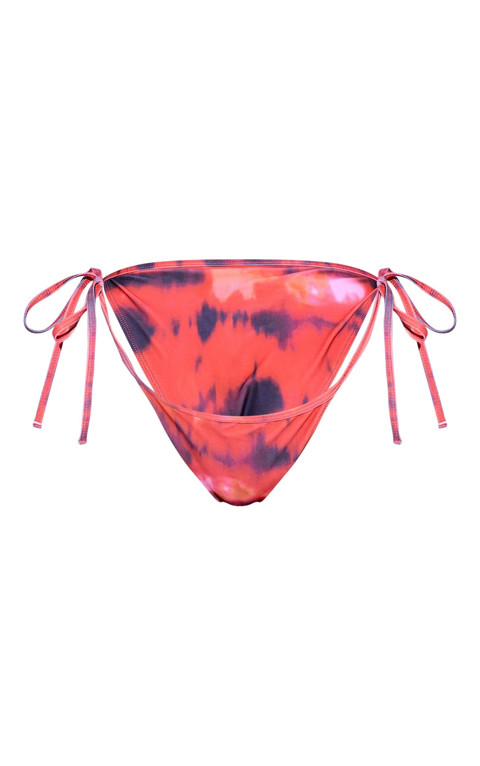 Red Tie Dye Tie Side Bikini Bottoms Product Image
