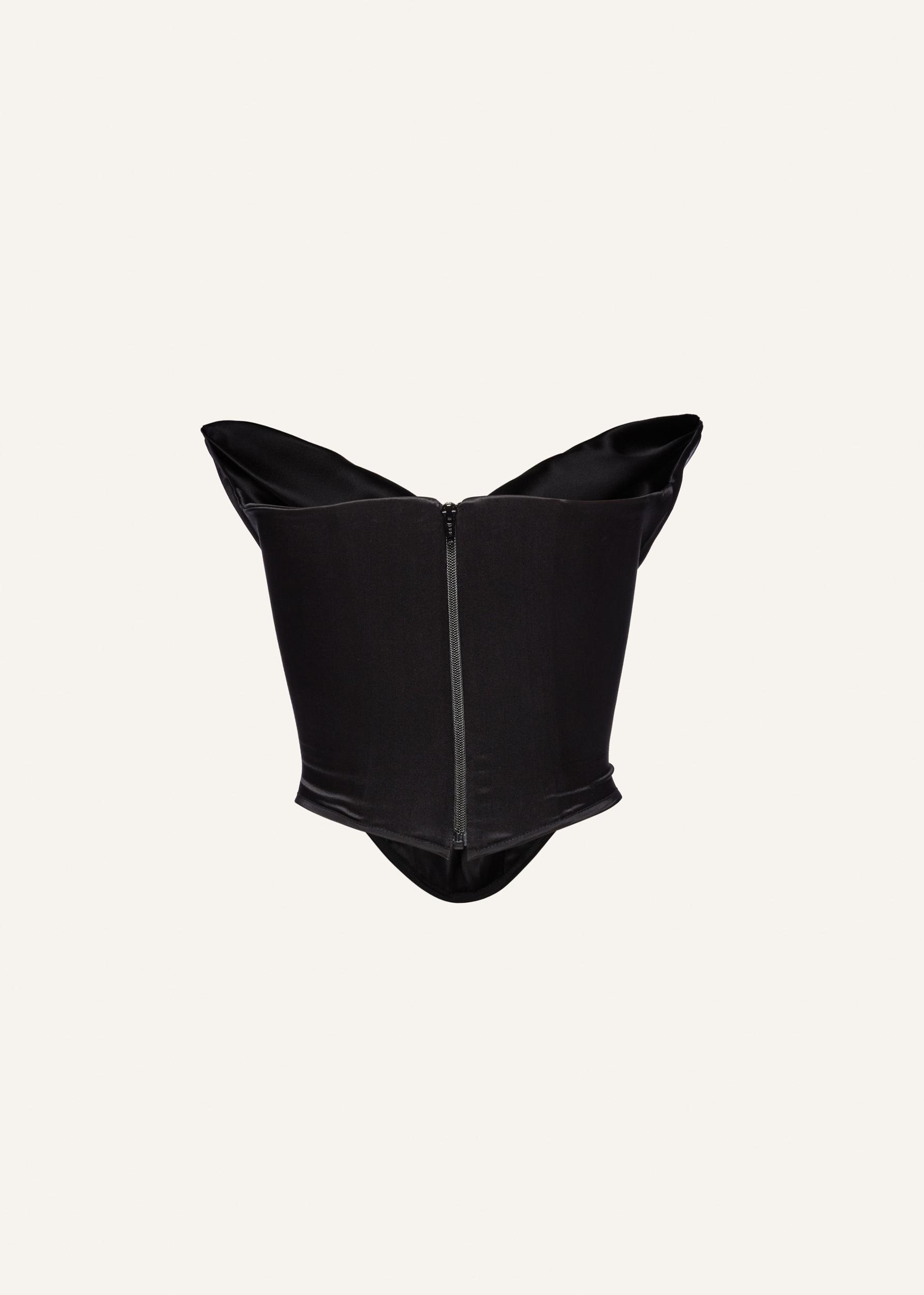Draped satin strapless corset in black Product Image