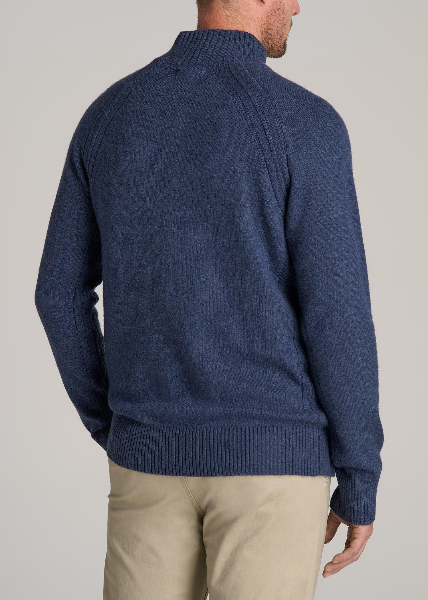 Three-Button Mock Neck Sweater for Tall Men in Deep Cobalt Mix Male Product Image
