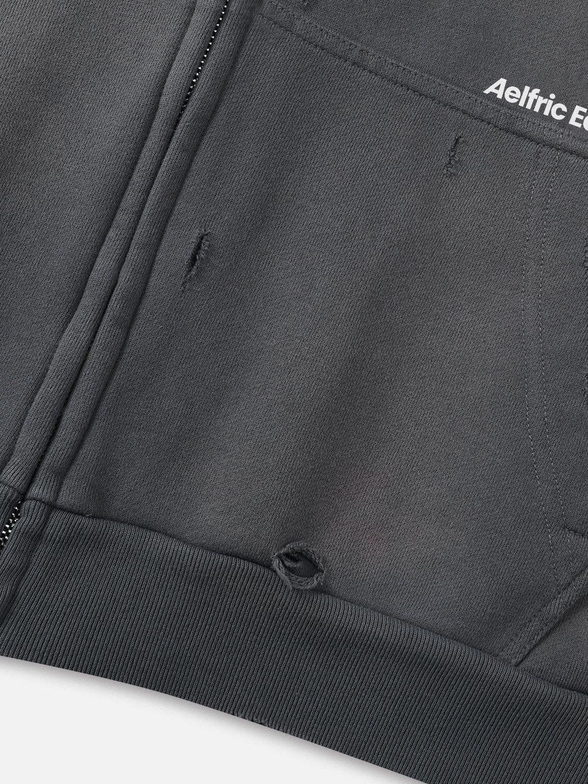 Aelfric Eden Oversized Distressed Zip-Up Hoodie Product Image