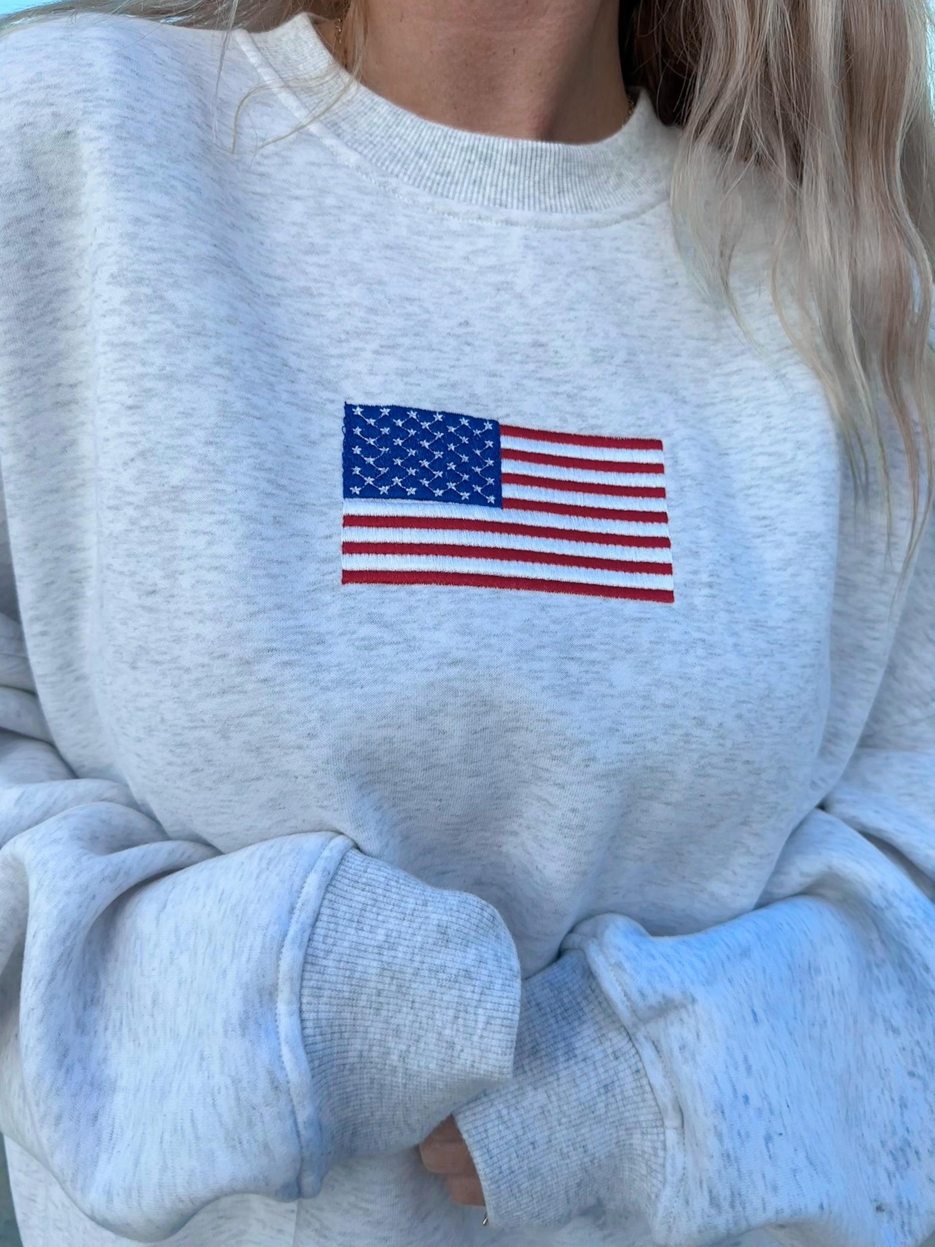 Pearl Grey Vintage American Flag Sweatshirt Product Image