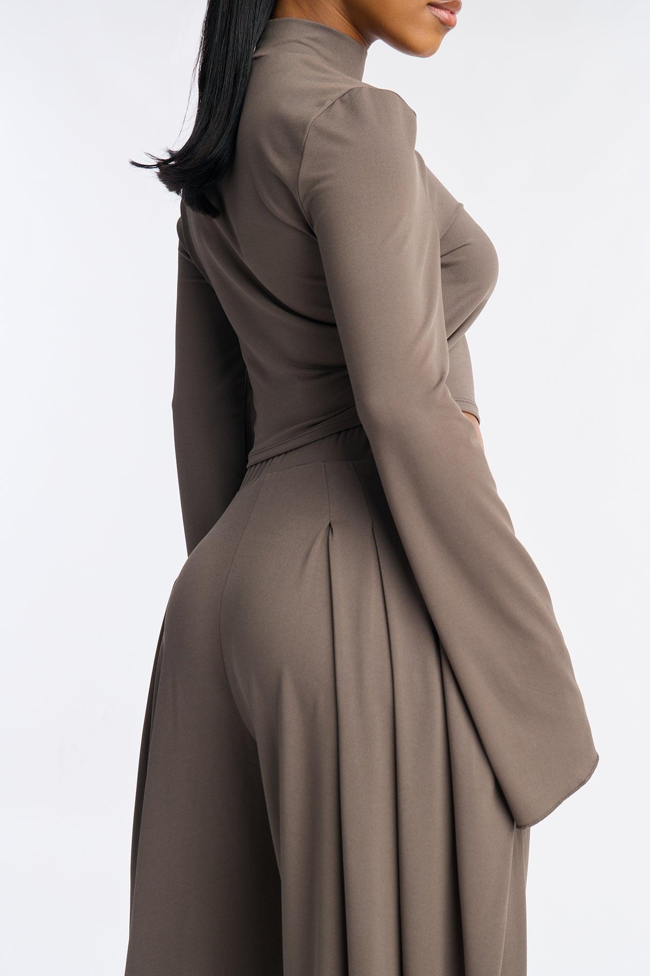 Jenny Mock Neck Balloon Leg Pant Set - Grey Female Product Image