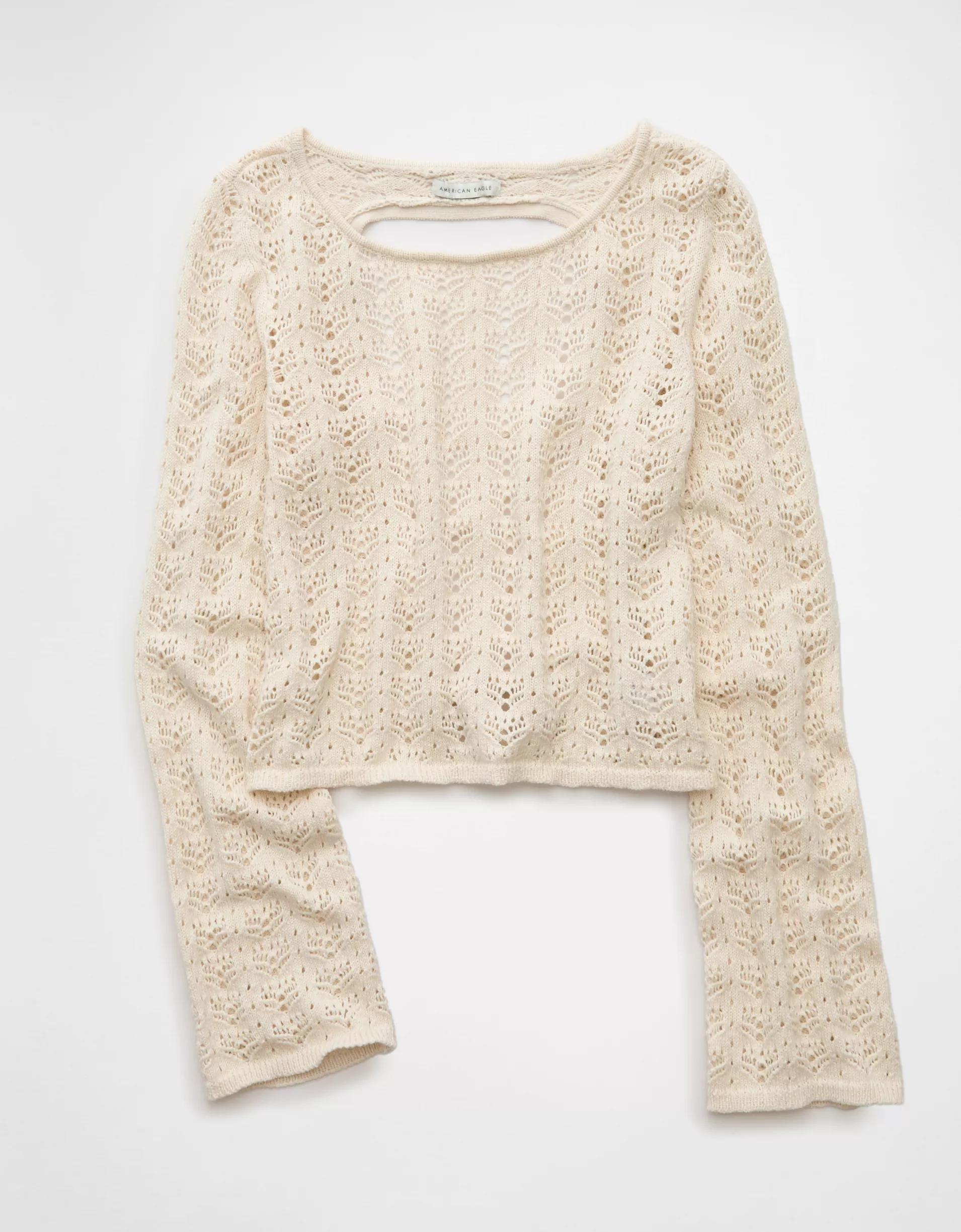 AE Lace-Up Back Crochet Sweater Product Image