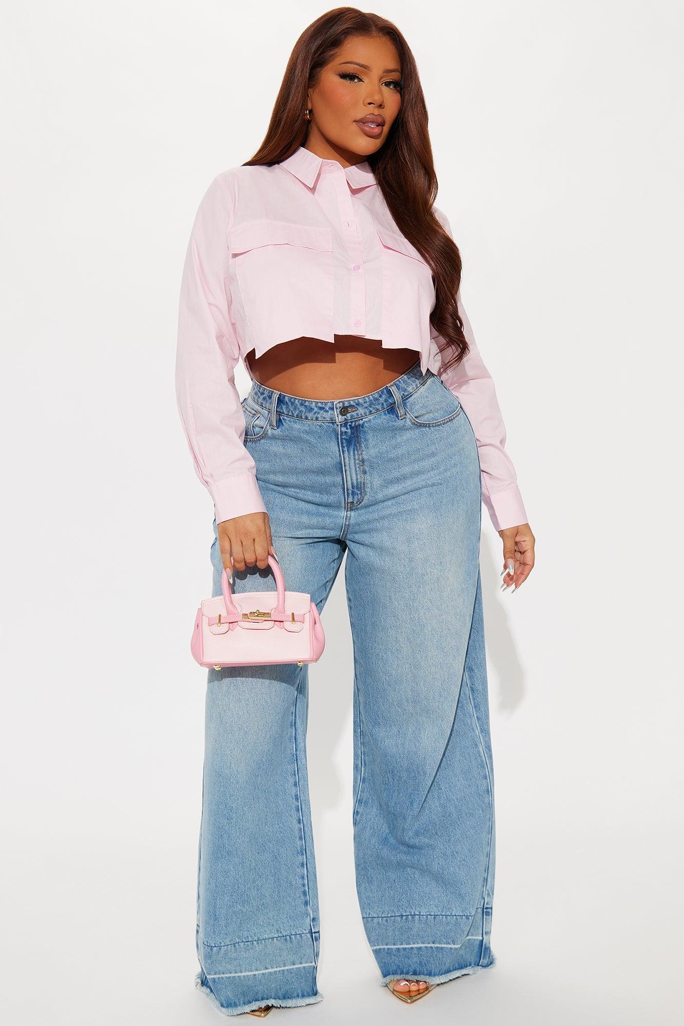 On My Way Cropped Poplin Shirt - Pink Female Product Image