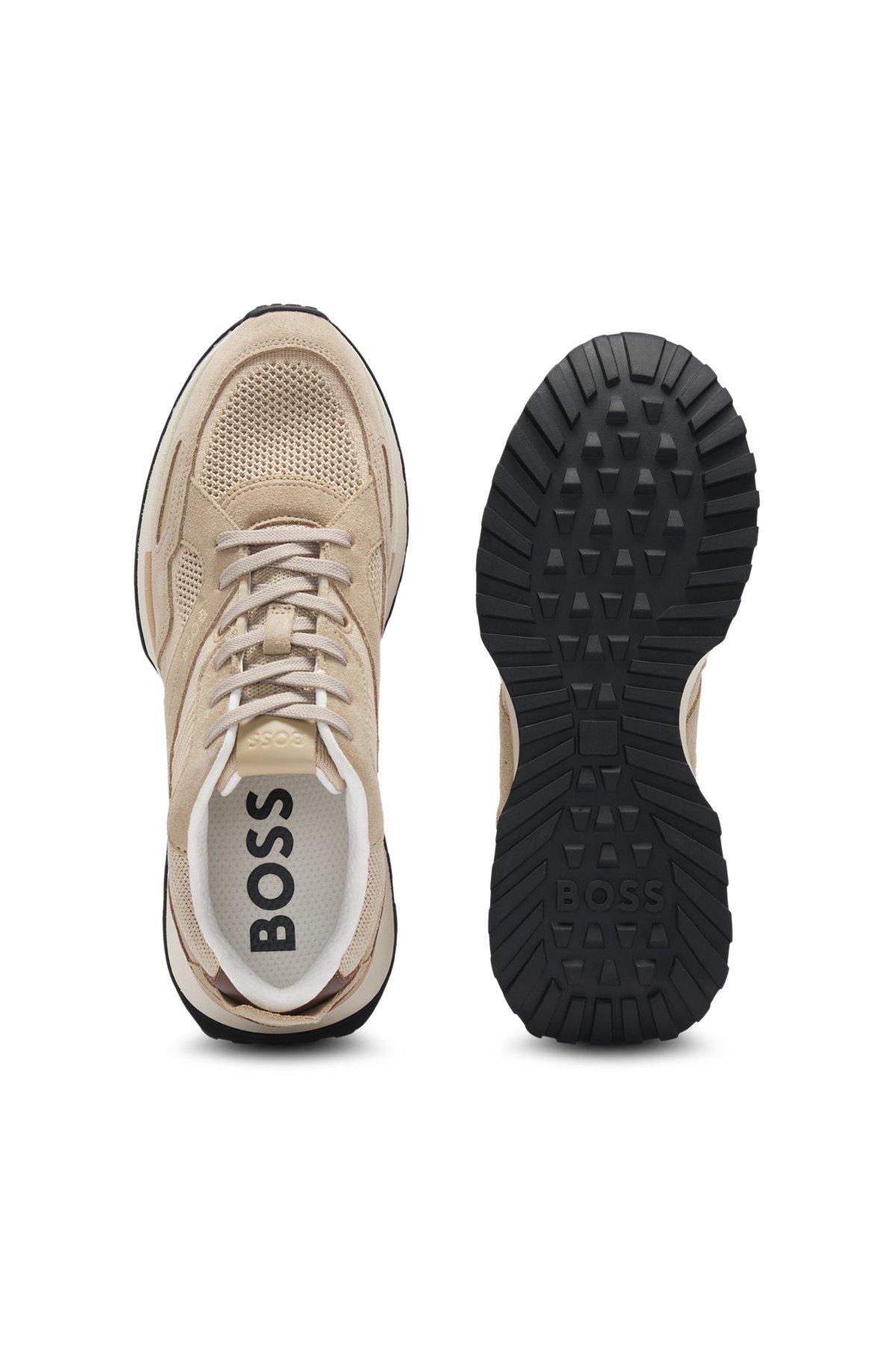 Trainers with knit and burnished-leather trims Product Image